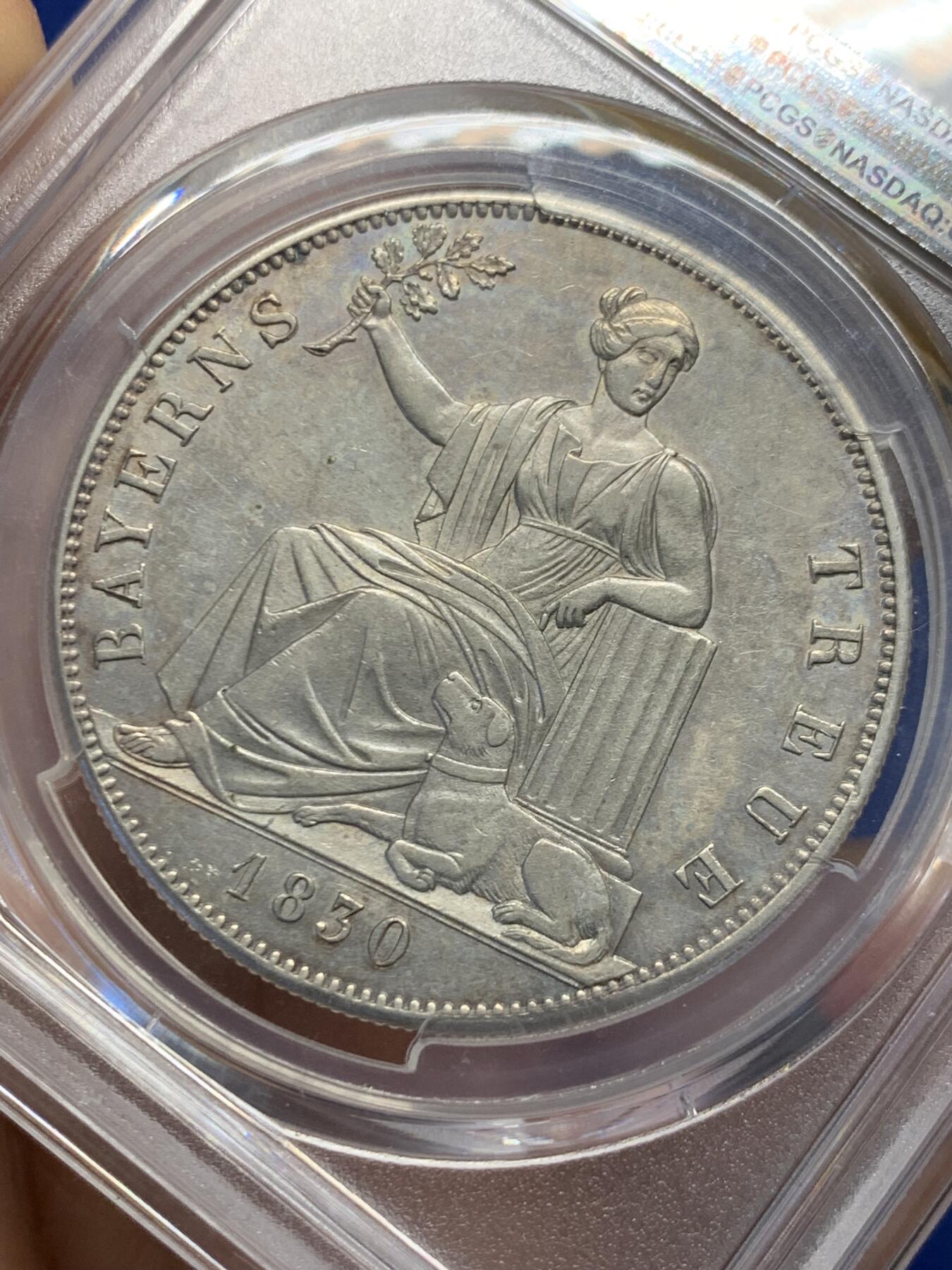 《竞宝斋》第454场 周日，周一 2场连拍 （全场包邮，欢迎送拍） PCGS AU55 德国1830巴伐利亚路德维希一世忠于皇室历史泰勒