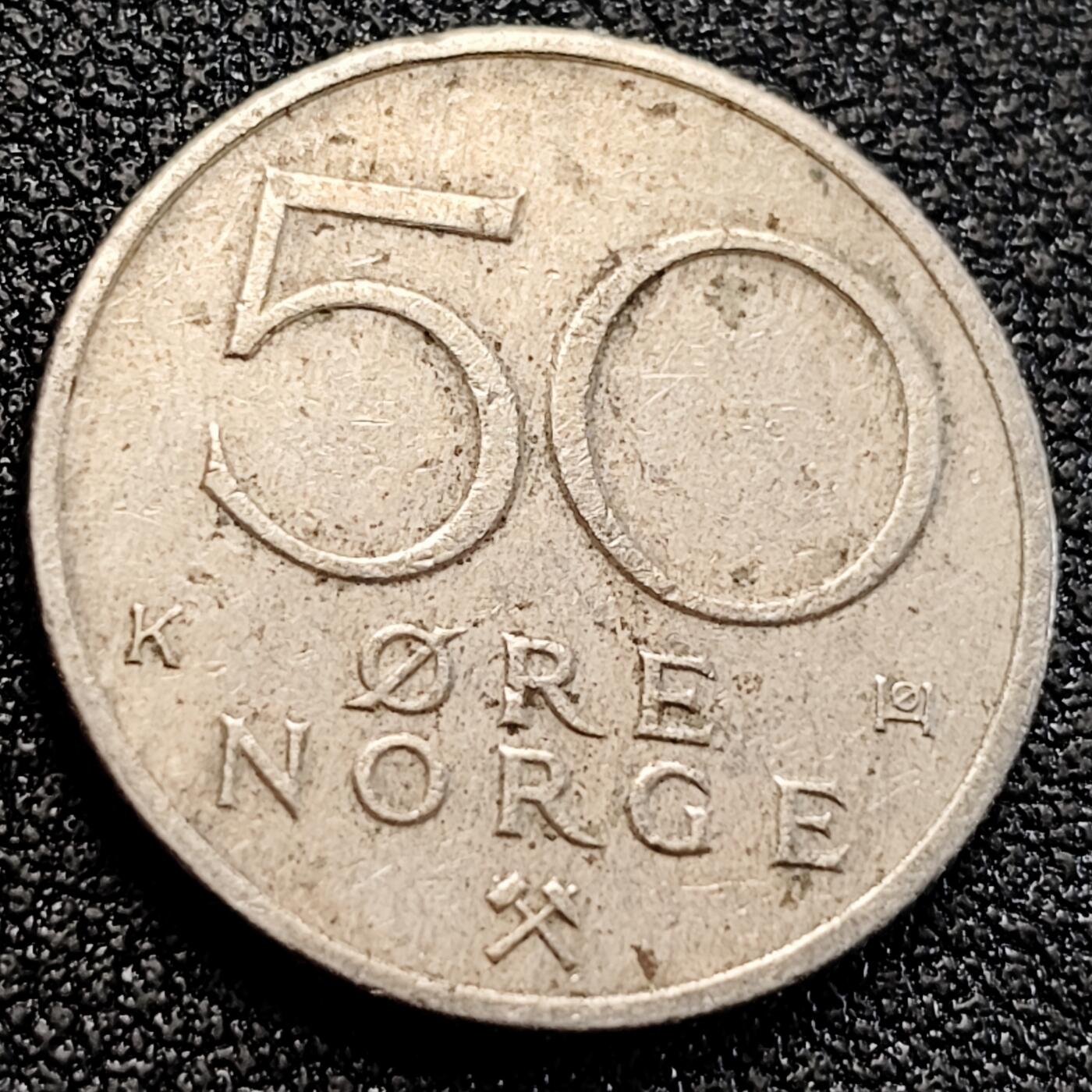 泉币菌-第163场-新年第六场 精品福利场 奥拉夫五世皇冠王冠立狮 挪威1982年 50欧尔銅镍币22mm4.8g