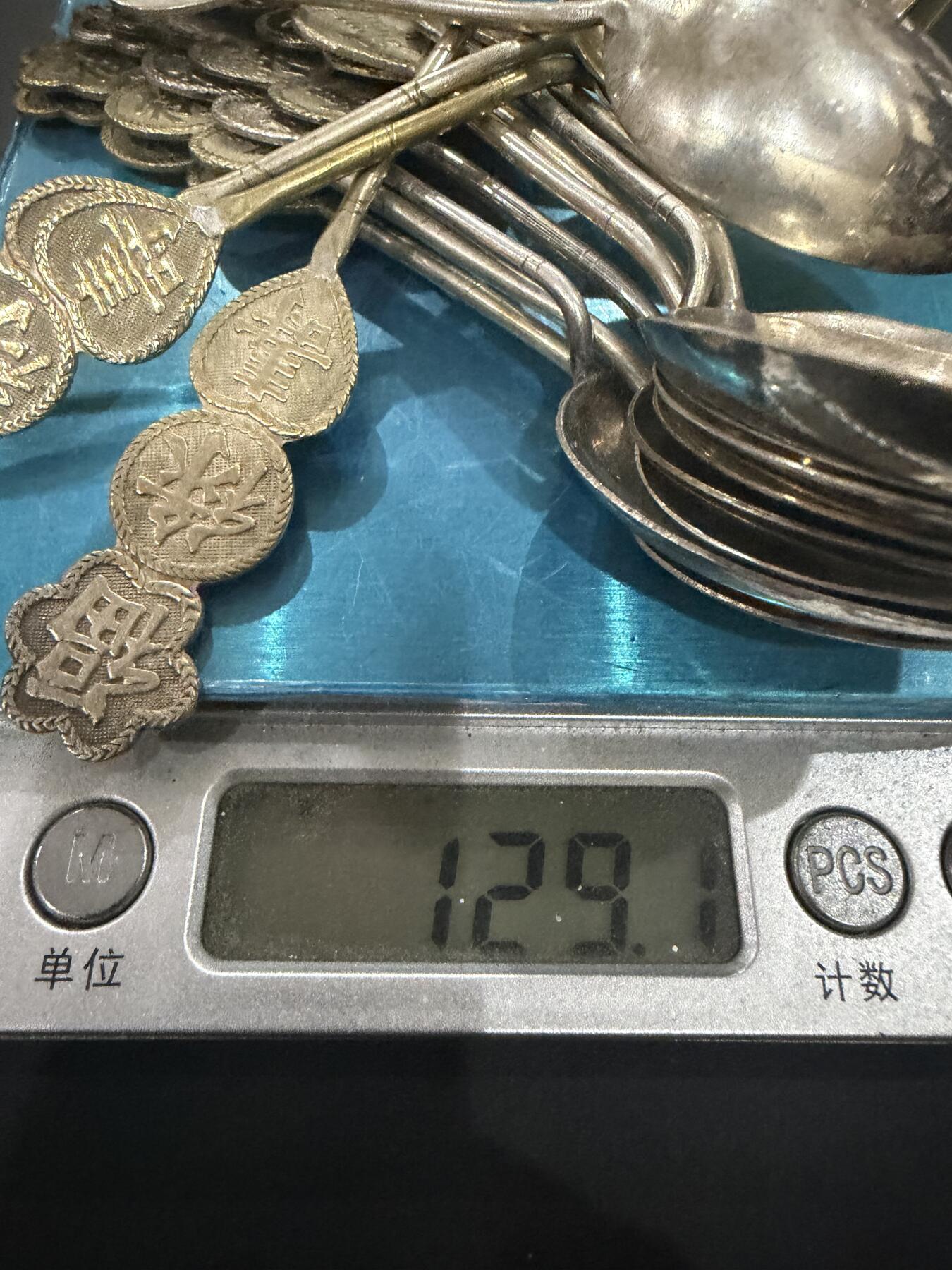 海外回流精品（欧美专场） 欧洲回流清代福禄寿纯银勺子12把，12cm，129.1g。