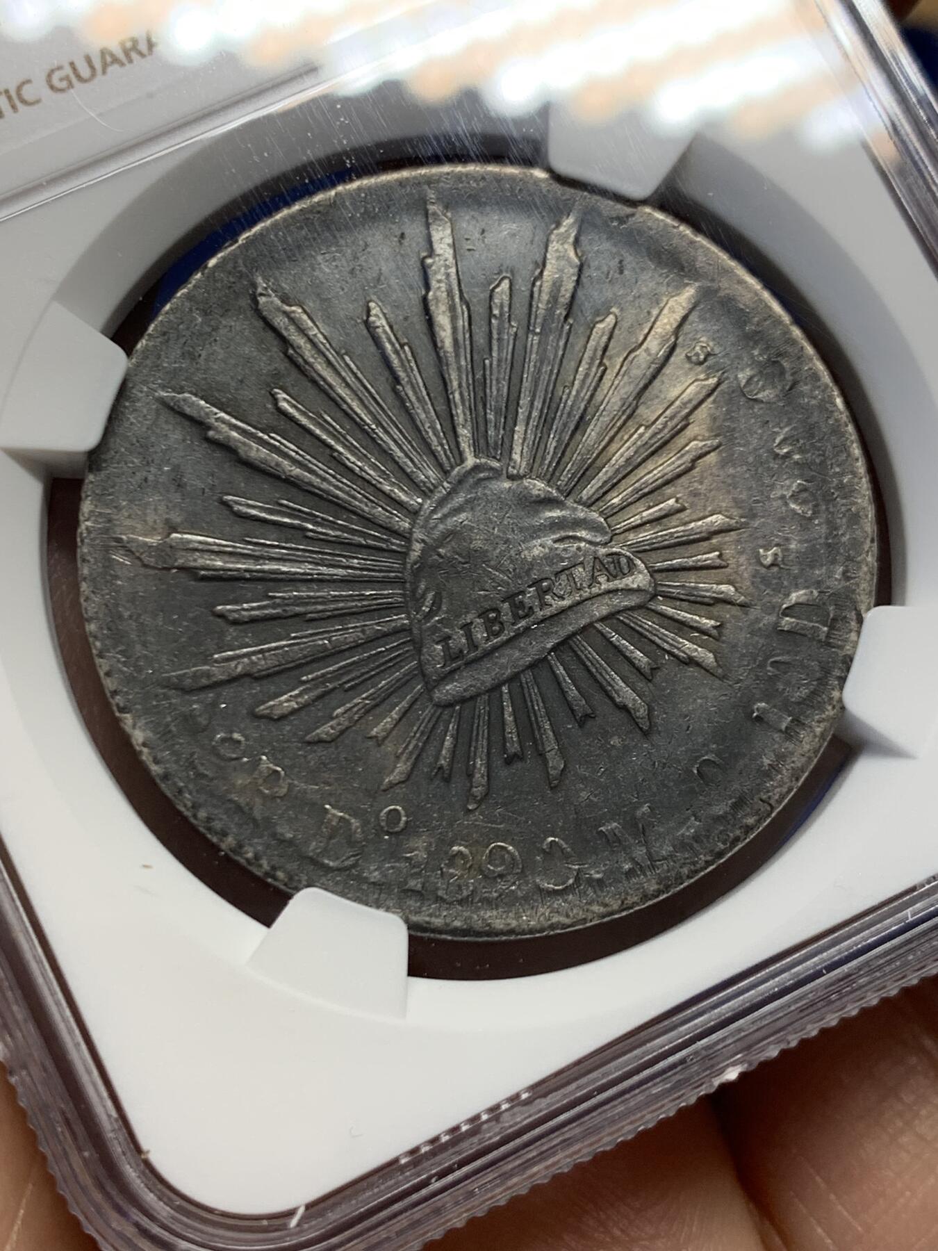 《竞宝斋》第454场 周日，周一 2场连拍 （全场包邮，欢迎送拍） NGC AU53 墨西哥1890年花边鹰洋8R 包浆好，DO厂较少见