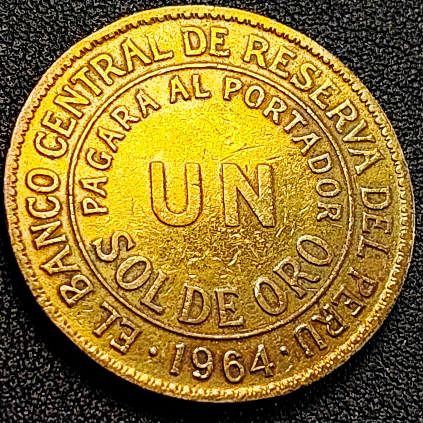 泉币菌-第163场-新年第六场 精品福利场 秘鲁1964年1索尔 骆马 金鸡纳树 羊角 黄铜币  33mm