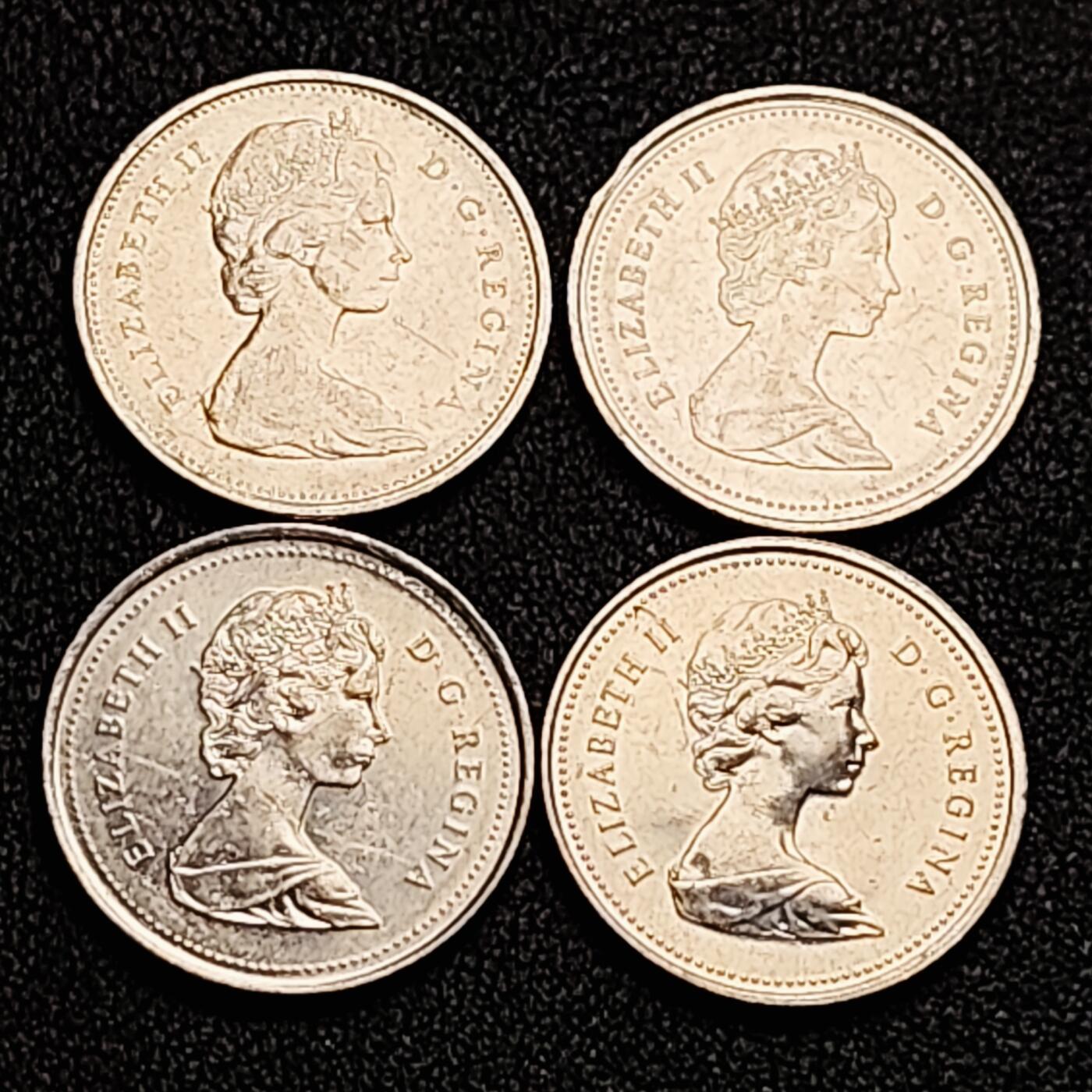 泉币菌-第162场- 新年第五场 精品福利场 高币值 一加元 一组4枚 加拿大驯鹿1/4元 英国伊丽莎白二世女王像 23.9mm