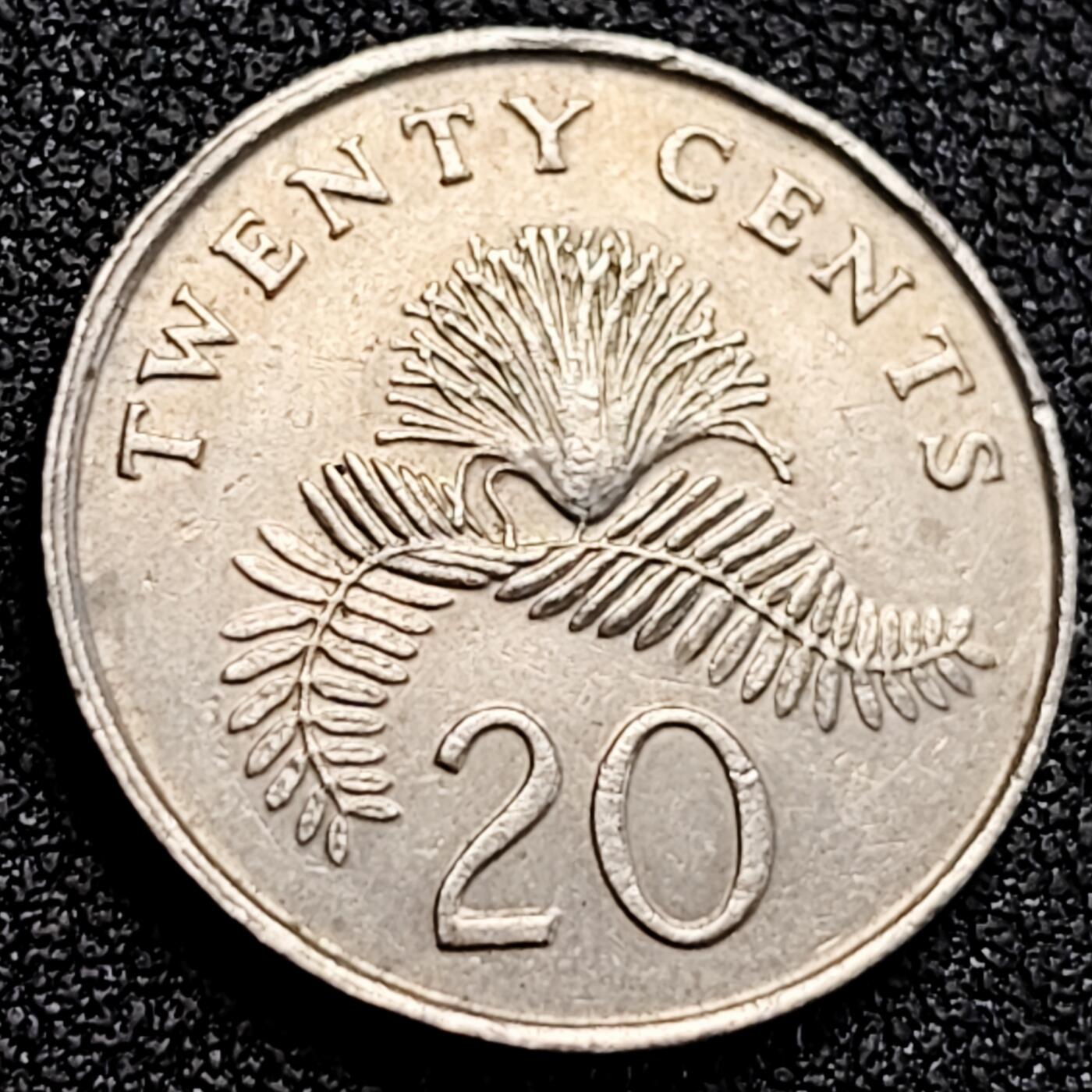 泉币菌-第162场- 新年第五场 精品福利场 1993 高币值 新加坡20分 绒球花 高盾徽版 直径21.36mm