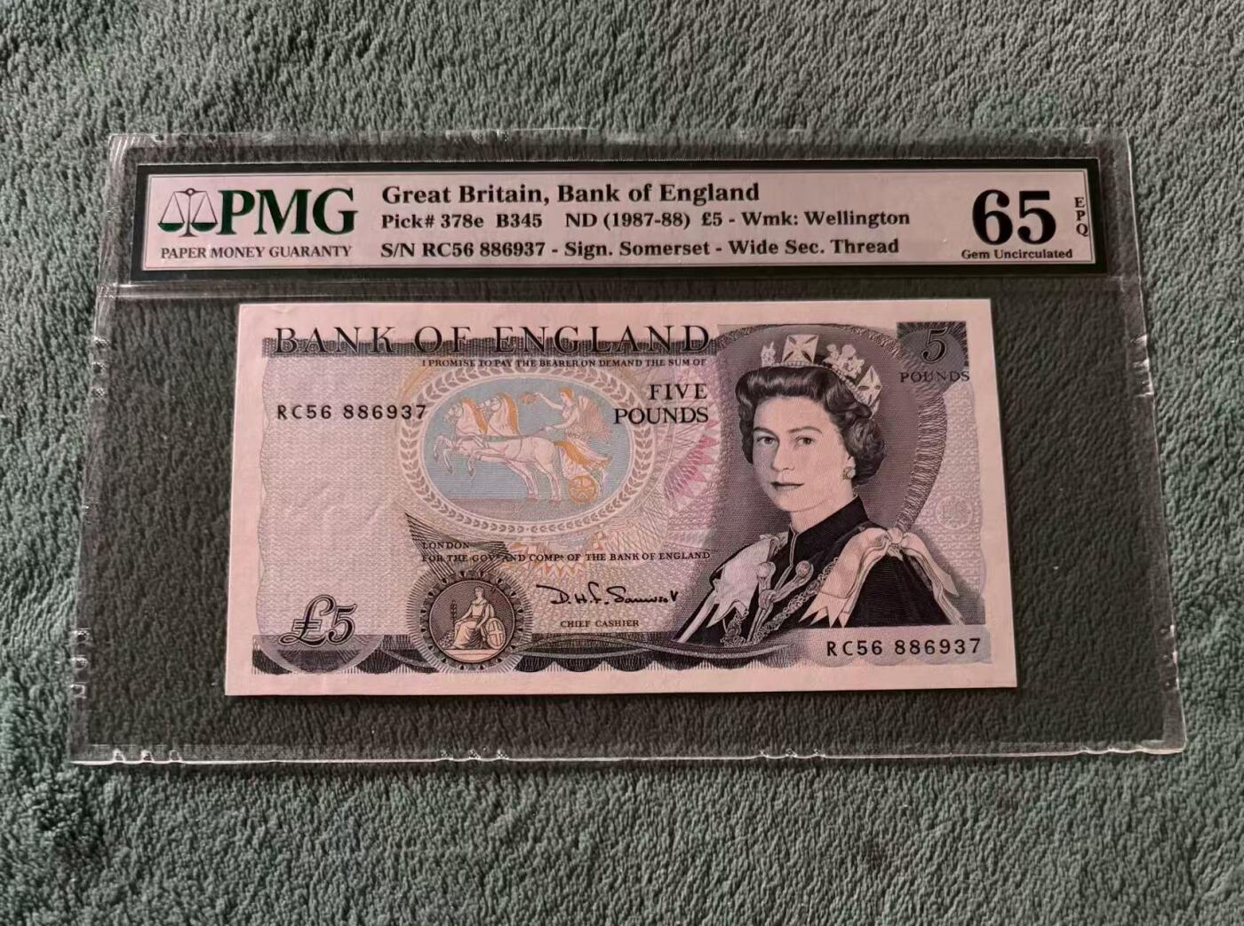 【礼羽收藏】🌏世界钱币拍卖第118期 英国D序列 1987-88年5镑 PMG65EPQ