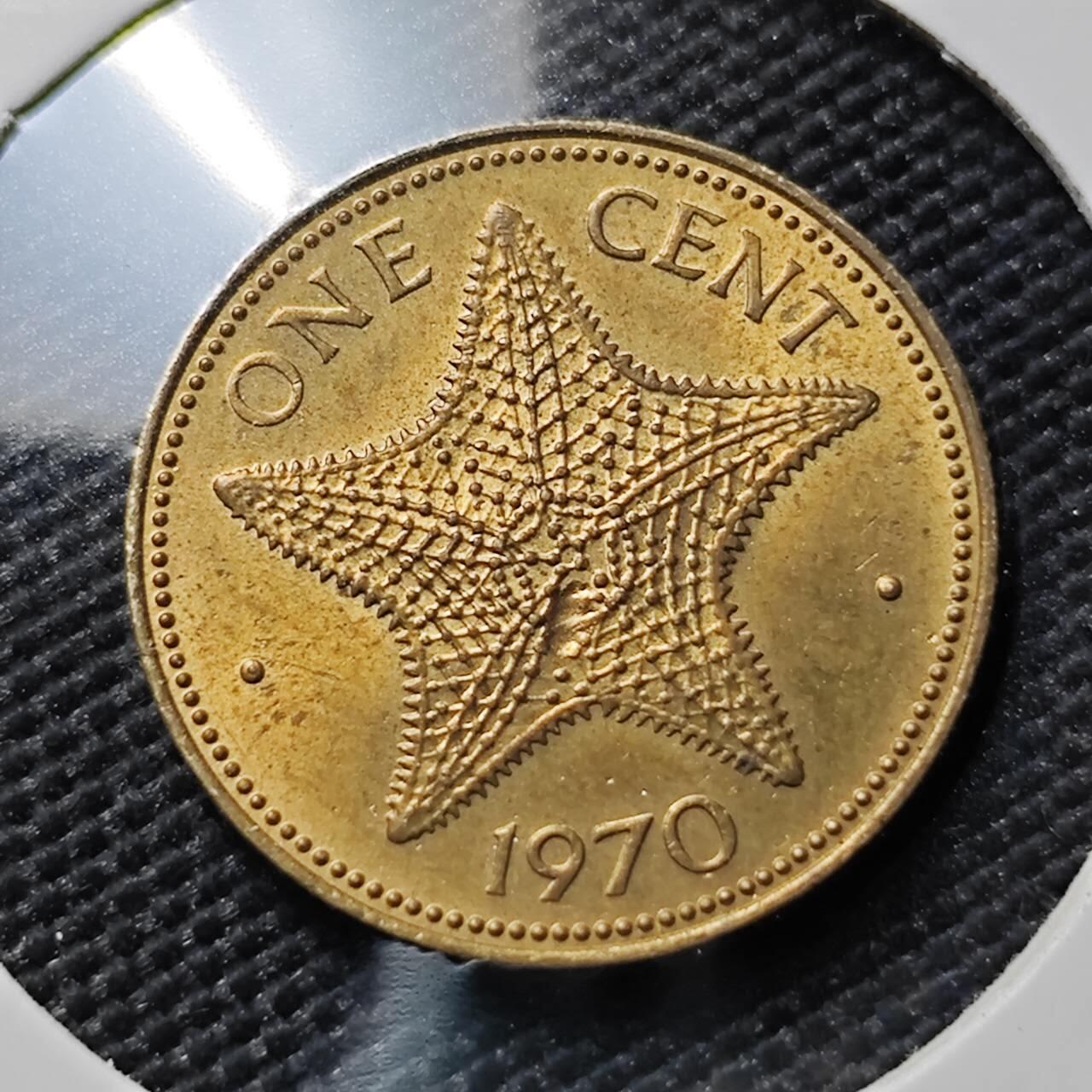 KK钱币收藏小铺  第386期  2月预留时间 周末发货  1970巴哈马海星1分铜币