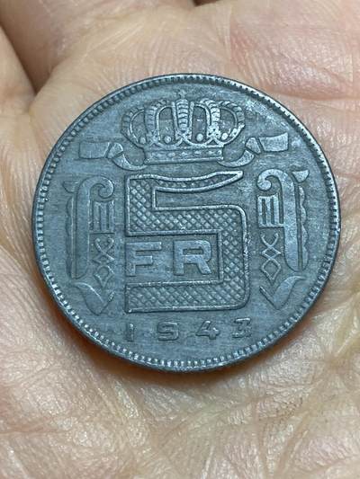 2026年第三场(总第一百七十二场）外国好品散币场(免佣金) - 比利时🇧🇪1943年5法郎(利奥波德三世时期，法语版)