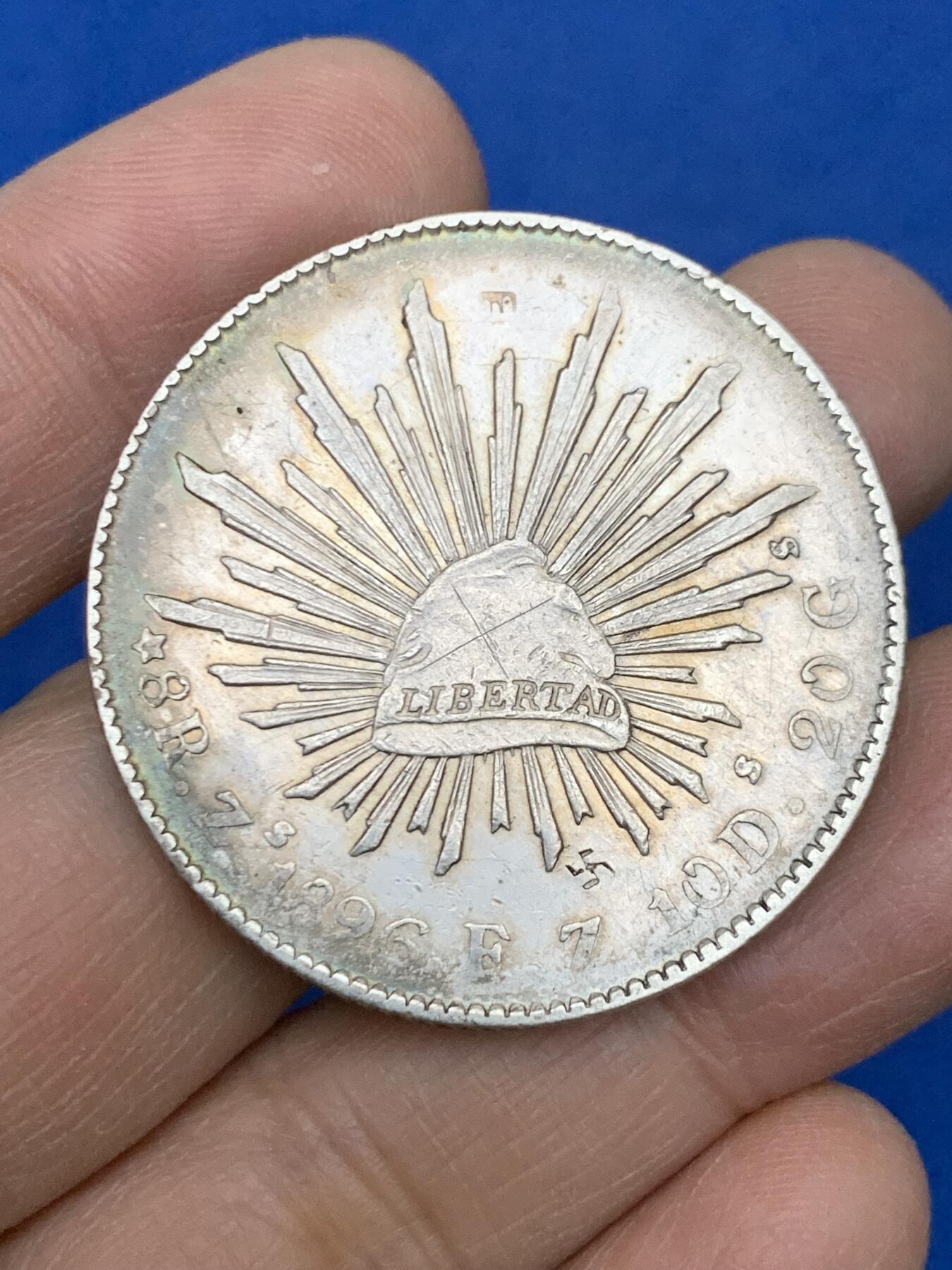 《竞宝斋》第454场 周日，周一 2场连拍 （全场包邮，欢迎送拍） 墨西哥 1896zs fz 鹰洋 8r银币 26.87克