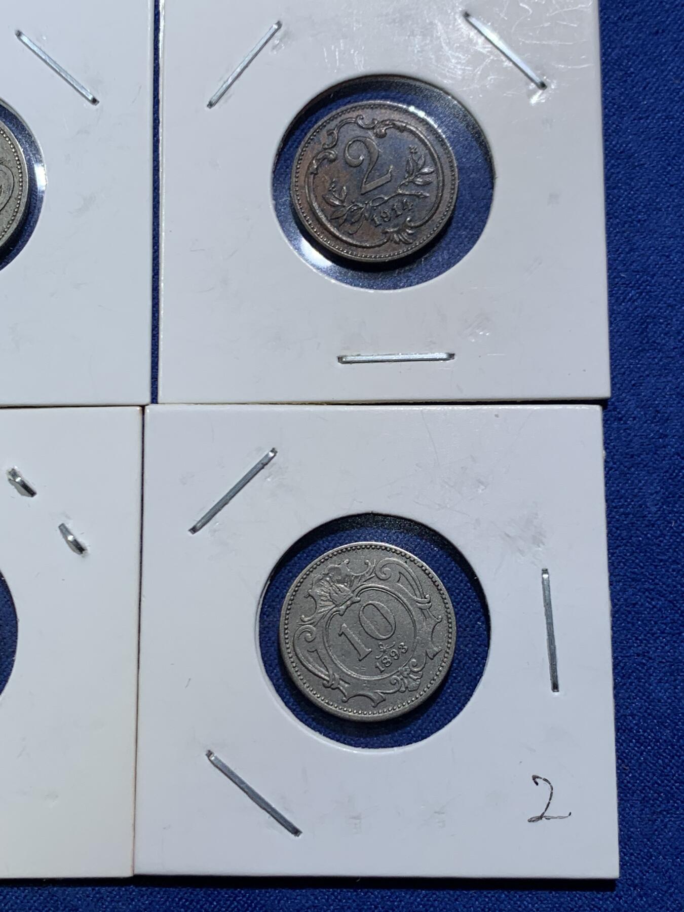 《竞宝斋》第454场 周日，周一 2场连拍 （全场包邮，欢迎送拍） 六枚一组 奥匈帝国赫勒和德二芬尼辅币各3枚