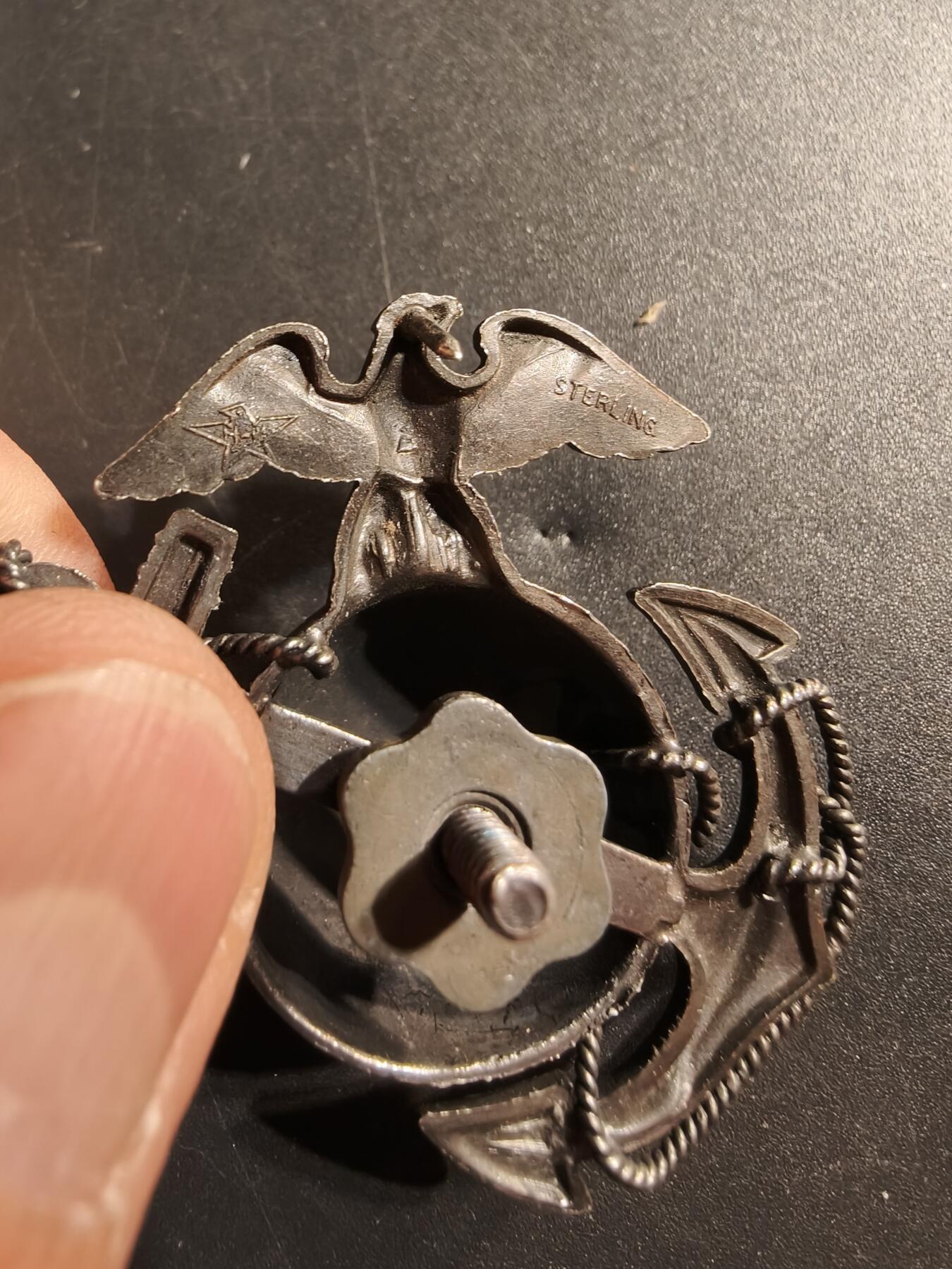 老王徽章第174期 美国海军陆战队大檐帽帽徽    925银    二战时期    17.7g