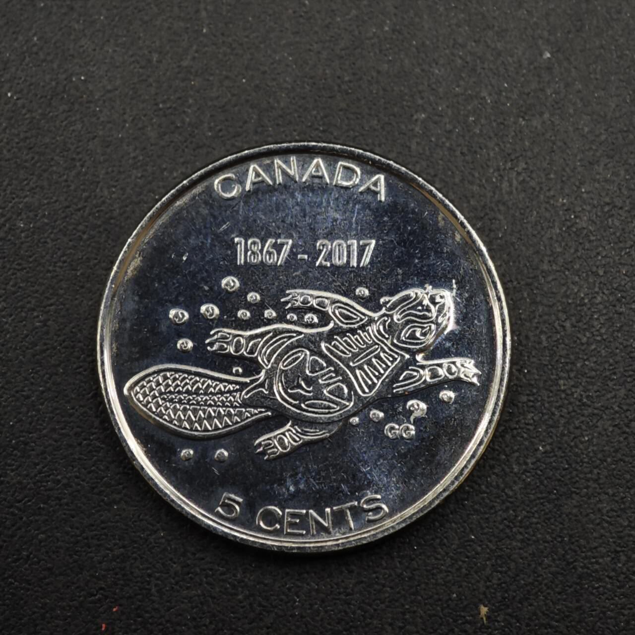 【淘币小摊】实时拍第八百四十一拍   散币批量币场   满百包邮可预留二周 每周一统一发货   加拿大1967年建国150年5分纪念币