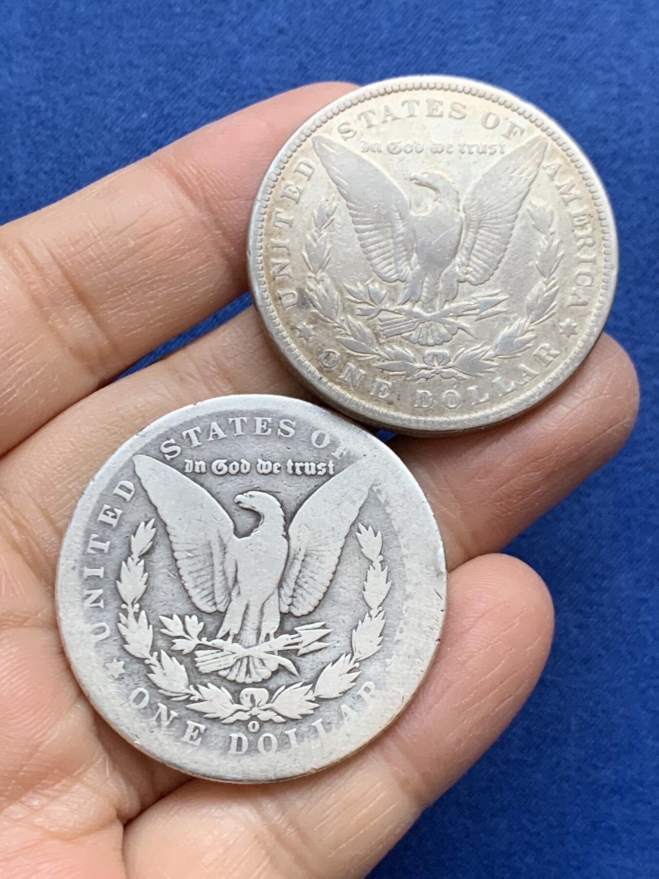 《竞宝斋》第454场 周日，周一 2场连拍 （全场包邮，欢迎送拍） 两枚一组 美国1882年+1899年摩根银币 通货