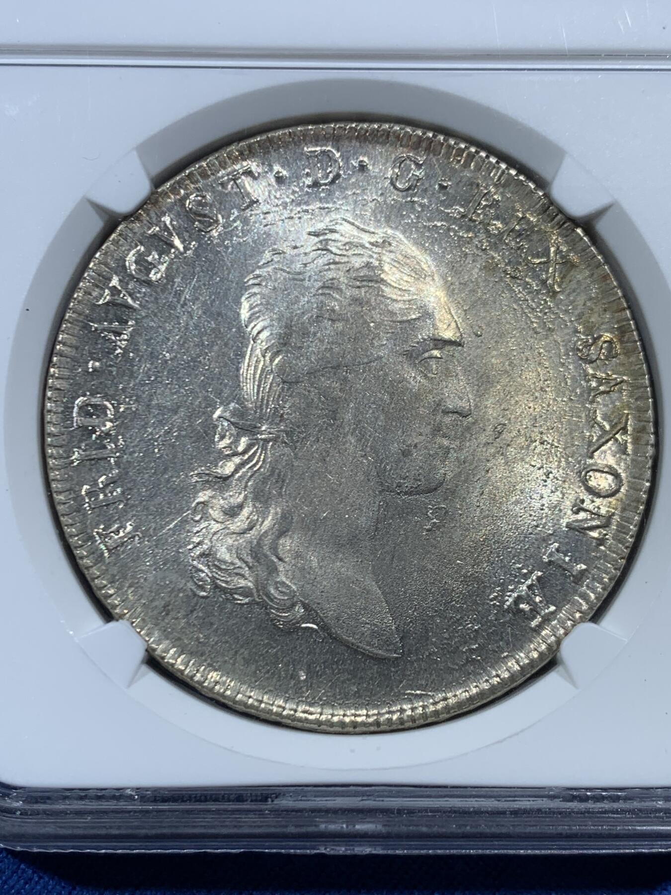 《竞宝斋》第454场 周日，周一 2场连拍 （全场包邮，欢迎送拍） 唯一冠军分 NGC MS65 德国 1808年 萨克森王国 奥古斯特一世 泰勒大银币 顶级状态