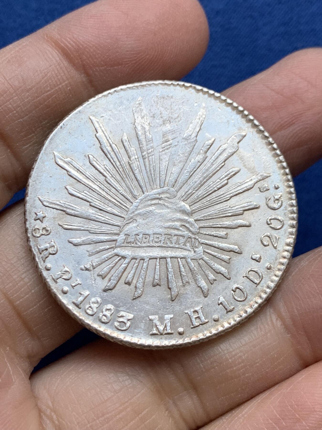 《竞宝斋》第454场 周日，周一 2场连拍 （全场包邮，欢迎送拍） 墨西哥1883 PI MH版 8R鹰洋银币 原光好品