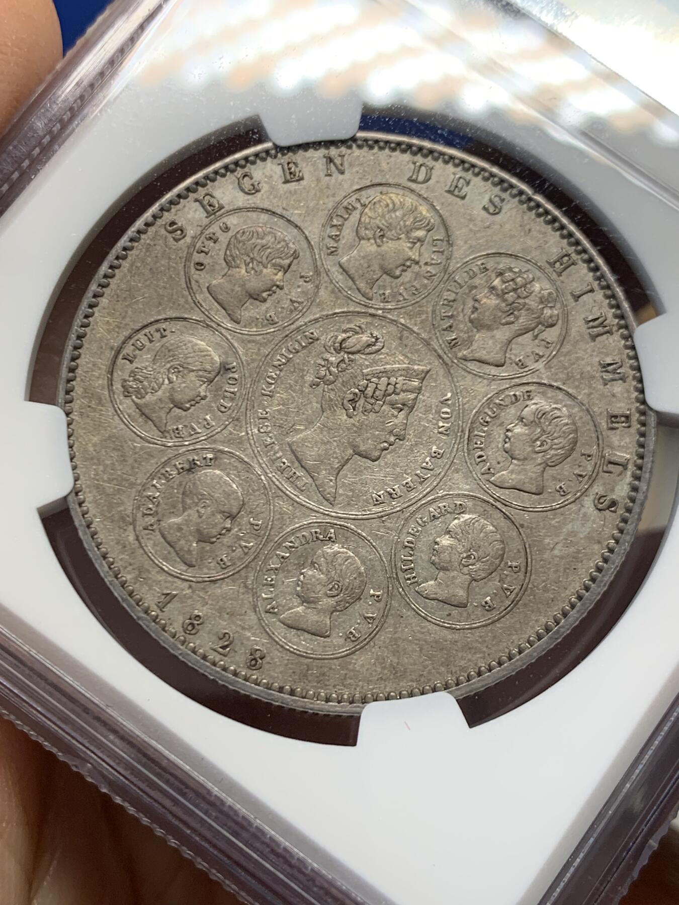 《竞宝斋》第454场 周日，周一 2场连拍 （全场包邮，欢迎送拍） NGC AUD 德国 1828年 巴伐利亚 路德维西1世 皇室家族泰勒 品相不错