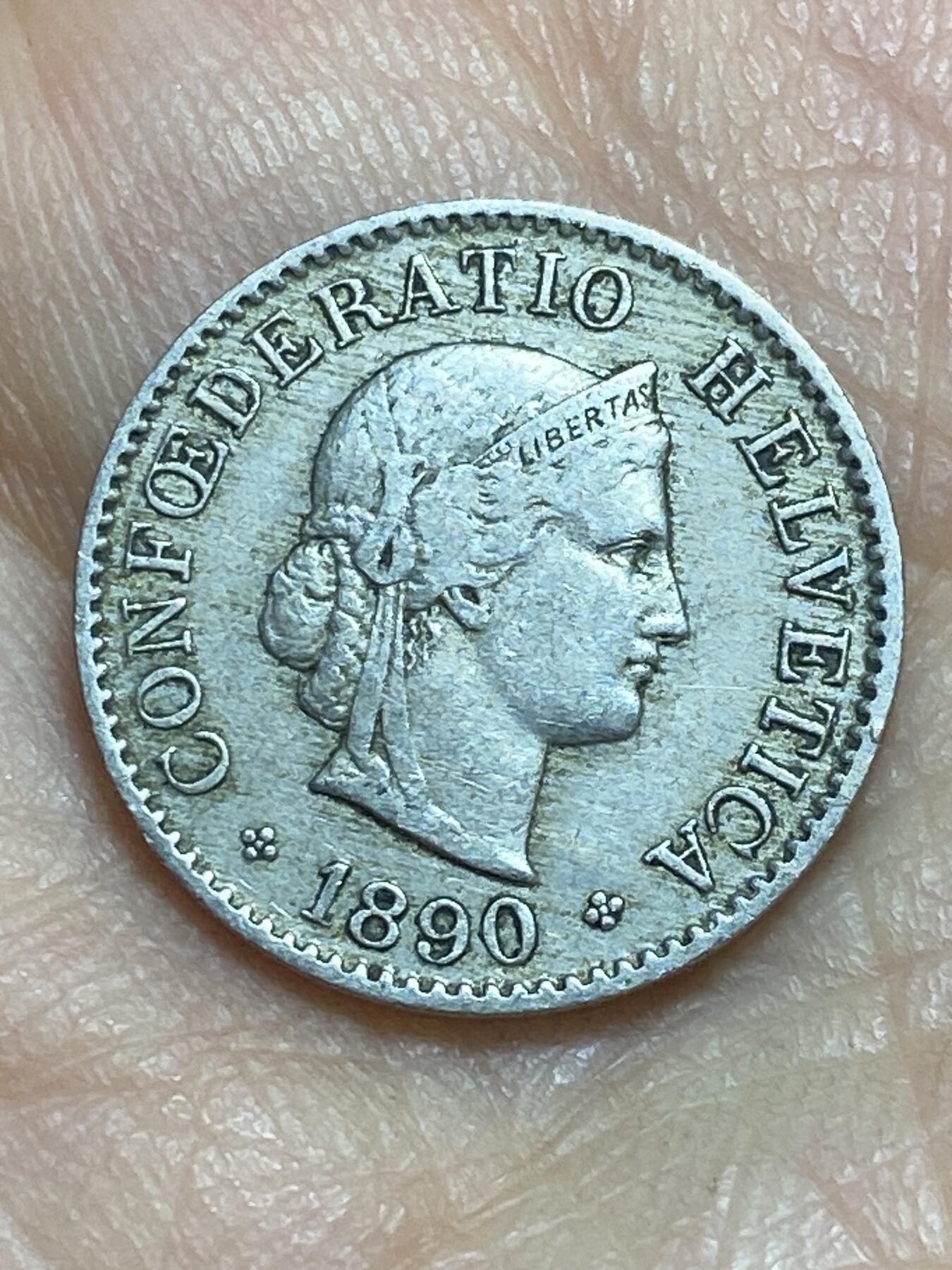 2026年第三场(总第一百七十二场）外国好品散币场(免佣金) 稀少早期年份–瑞士🇨🇭1890年5拉彭(第二版，B标伯尔尼造)