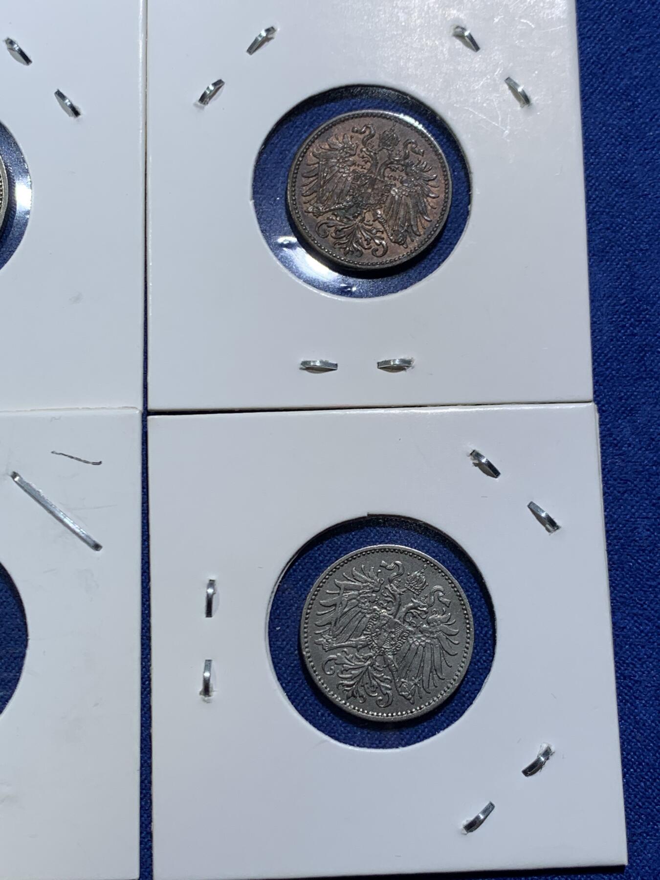 《竞宝斋》第454场 周日，周一 2场连拍 （全场包邮，欢迎送拍） 六枚一组 奥匈帝国赫勒和德二芬尼辅币各3枚