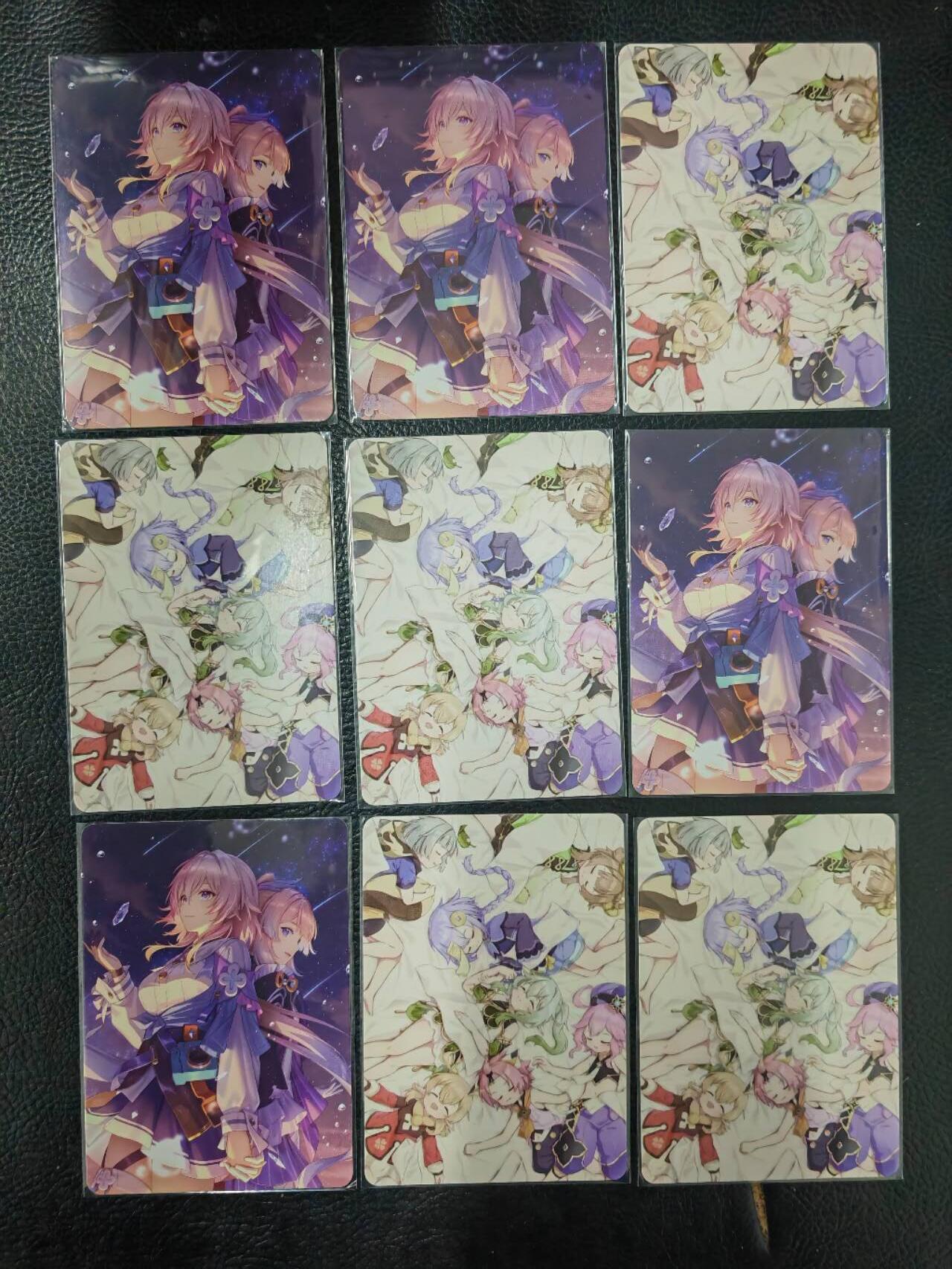 阳大大卡牌拍卖第91期（持续收拍品，周二晚上九点截拍，进群福利早知道） T画师系列镭光烫金闪卡 原神系列套卡 全套9张