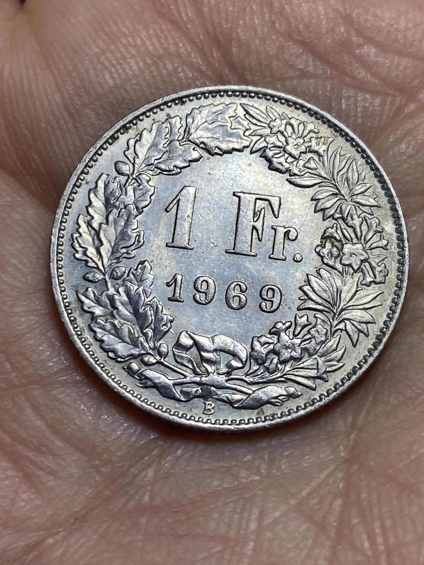 2026年第三场(总第一百七十二场）外国好品散币场(免佣金) 瑞士🇨🇭1969年1法郎(第三版，B标伯尔尼造)