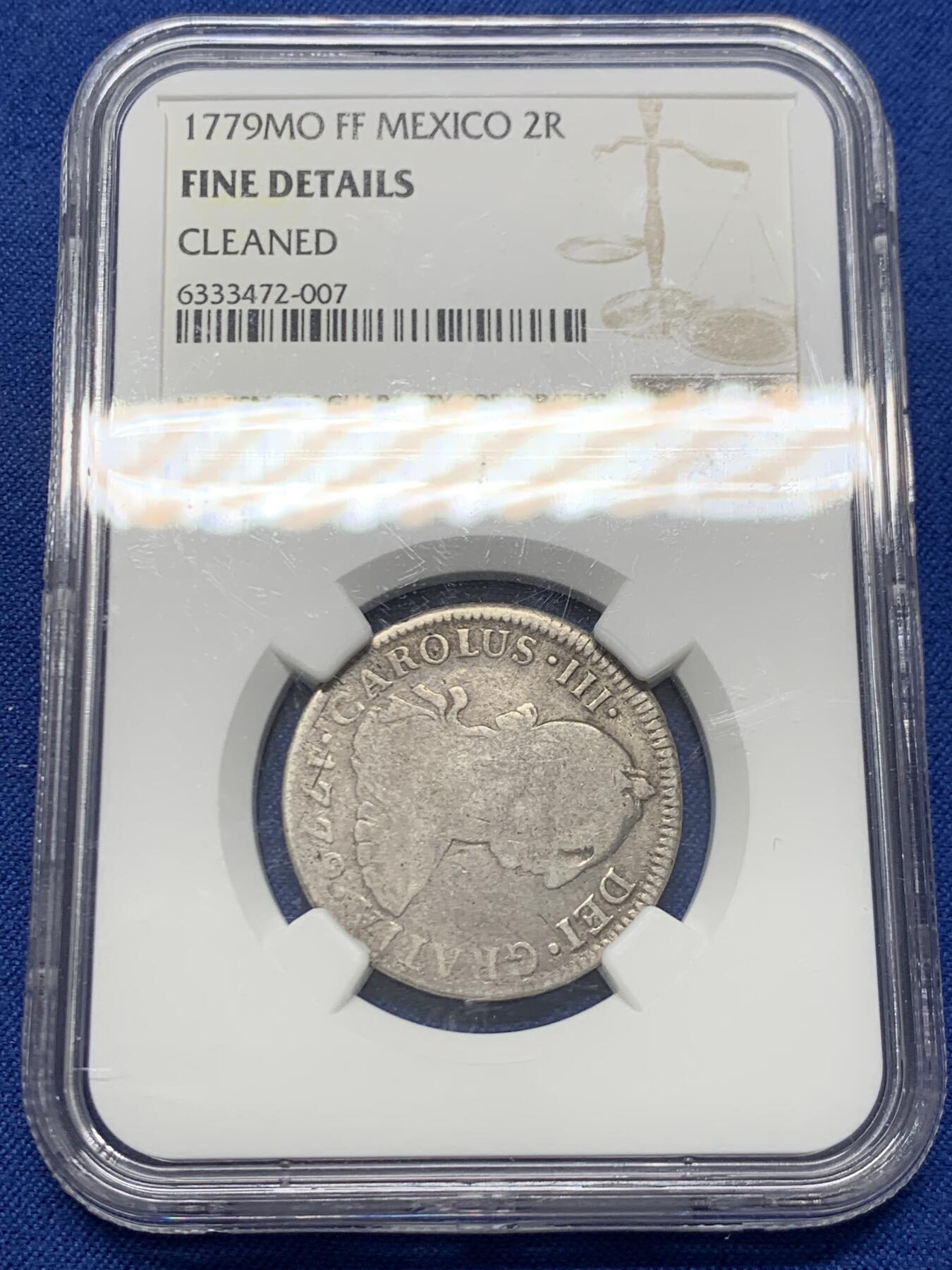 《竞宝斋》第454场 周日，周一 2场连拍 （全场包邮，欢迎送拍） NGC FD 西属墨西哥 1779年 2里亚尔 银币 细节尚可 少见品种