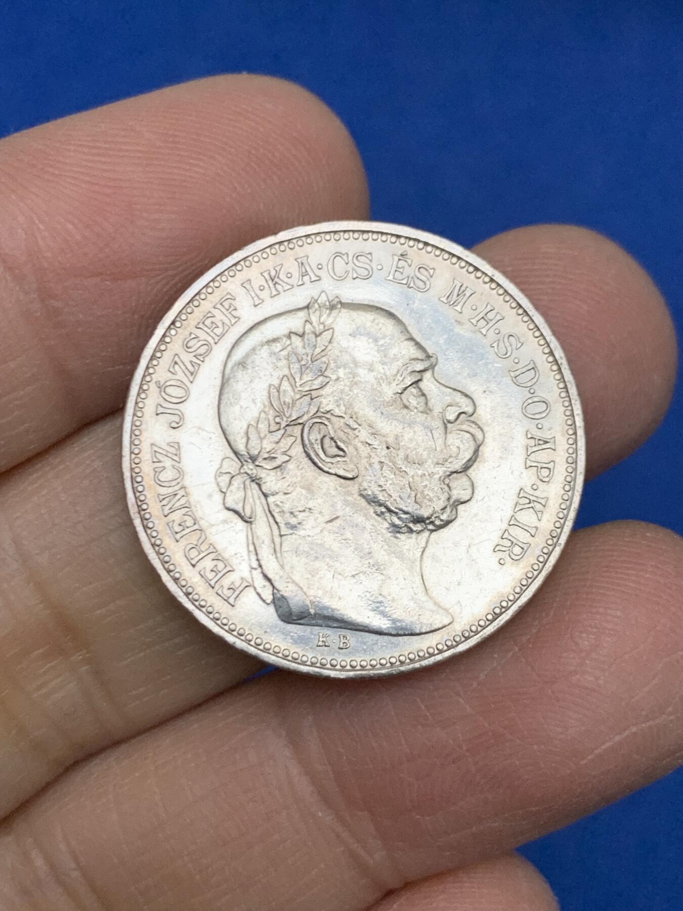 《竞宝斋》第454场 周日，周一 2场连拍 （全场包邮，欢迎送拍） 奥匈帝国1913年匈牙利双天使2克朗银币 好品