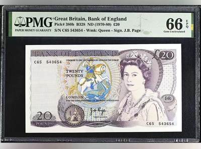 【礼羽收藏】🌏世界钱币拍卖第118期 - 英国D序列 1970-80年20镑 J.B.Page签名 PMG66EPQ