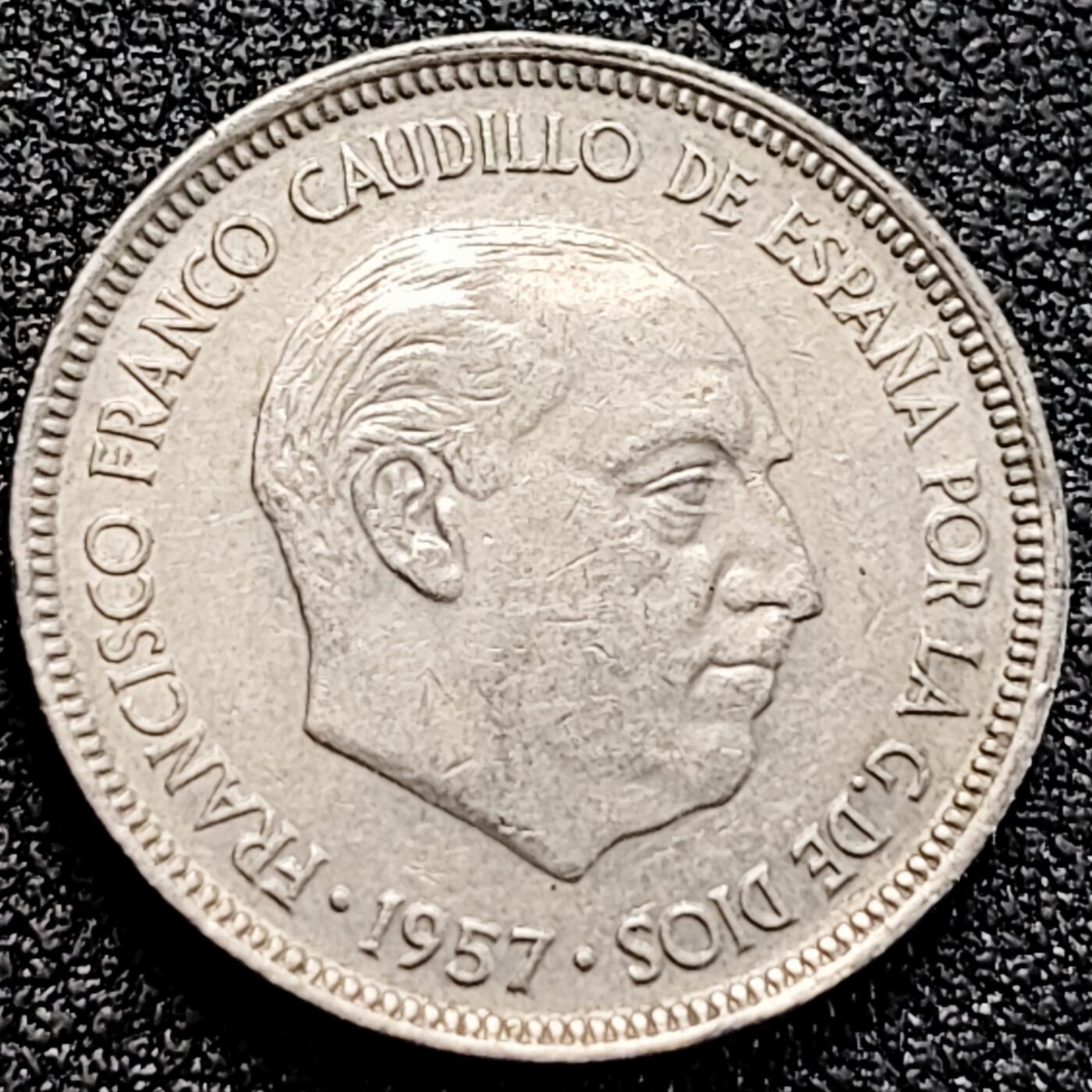 泉币菌-第162场- 新年第五场 精品福利场 西班牙5比塞塔 鹰 独裁者佛朗哥 铜镍币23mm