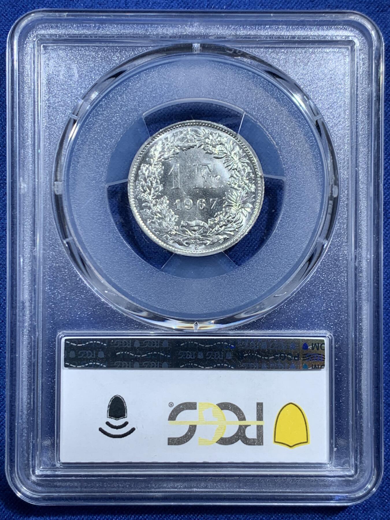 《竞宝斋》第454场 周日，周一 2场连拍 （全场包邮，欢迎送拍） 三枚一组 PCGS MS65-67 瑞士雪山女神1法郎银币 1966年+1967年