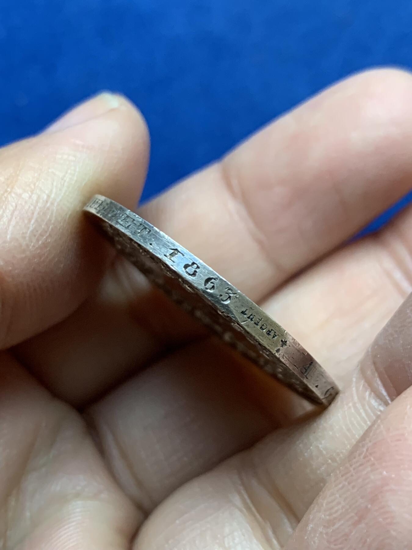 《竞宝斋》第454场 周日，周一 2场连拍 （全场包邮，欢迎送拍） 法国婚姻与爱情纪念银章 1863 蜜蜂银标 13.75克 31.6MM