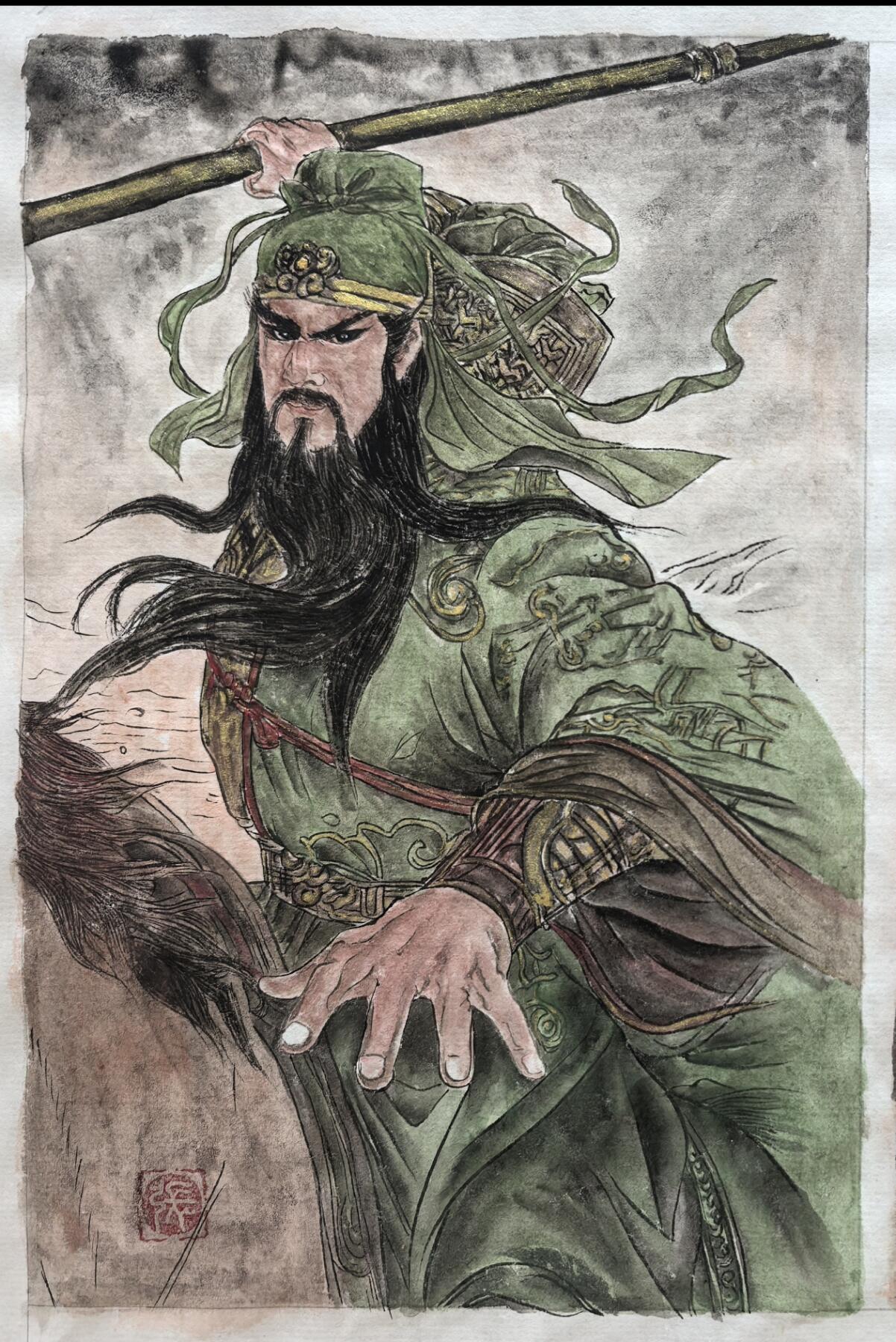 阳大大卡牌拍卖第91期（持续收拍品，周二晚上九点截拍，进群福利早知道） 【手绘画】工艺大师张红作品 三国五虎原画  关羽 A5原稿打榜