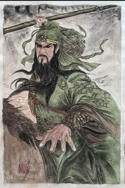 阳大大卡牌拍卖第91期（持续收拍品，周二晚上九点截拍，进群福利早知道） - 【手绘画】工艺大师张红作品 三国五虎原画  关羽 A5原稿打榜