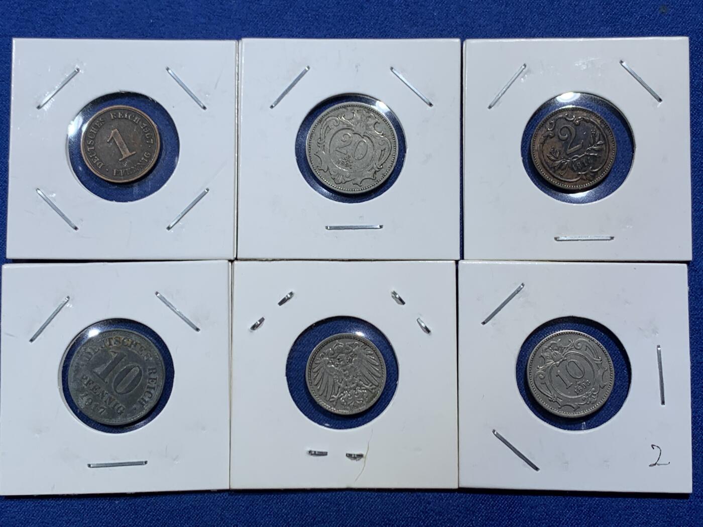 《竞宝斋》第454场 周日，周一 2场连拍 （全场包邮，欢迎送拍） 六枚一组 奥匈帝国赫勒和德二芬尼辅币各3枚