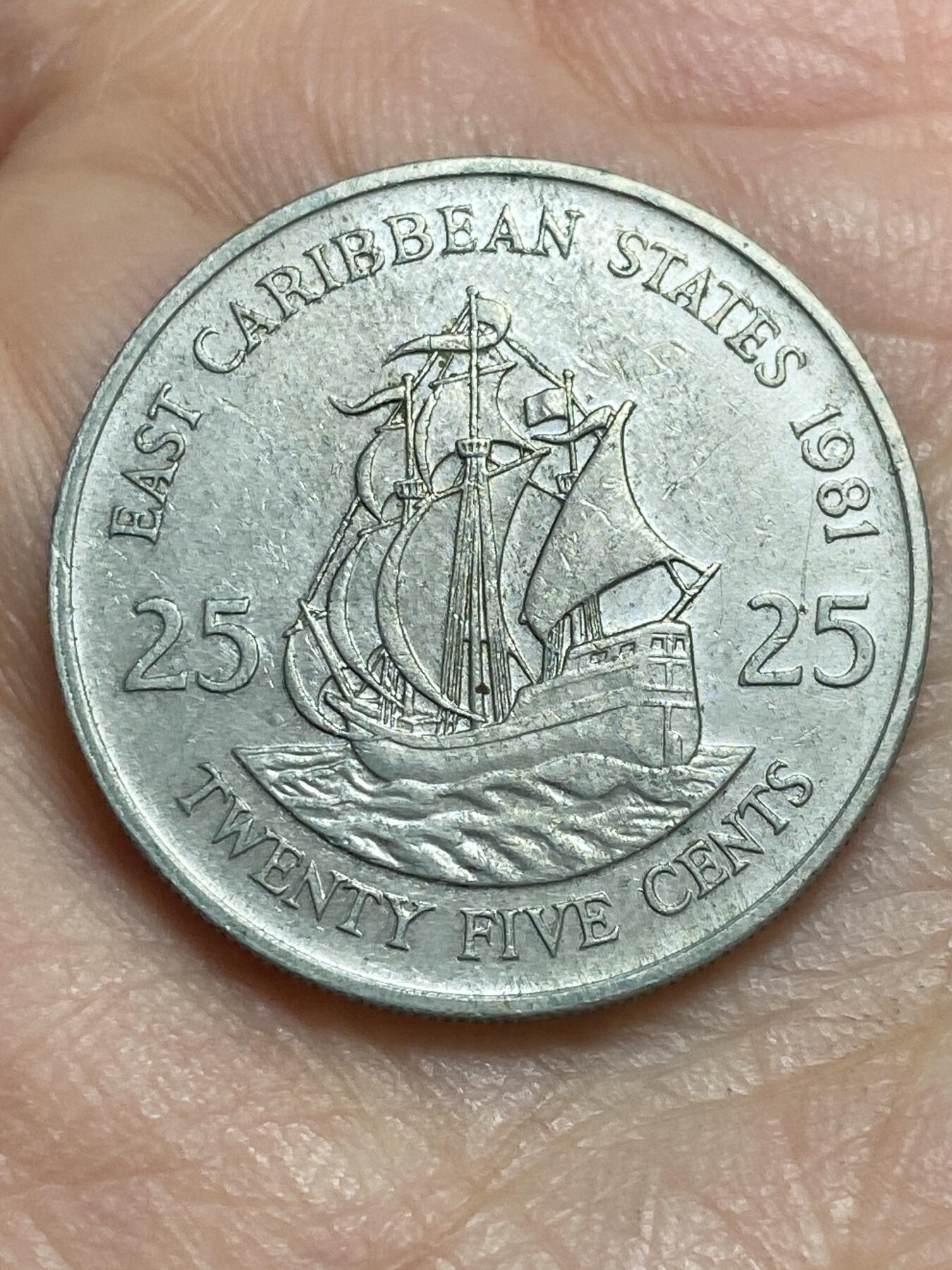 2026年第三场(总第一百七十二场）外国好品散币场(免佣金) 东加勒比1981年25分(伊丽莎白二世中年花冠)