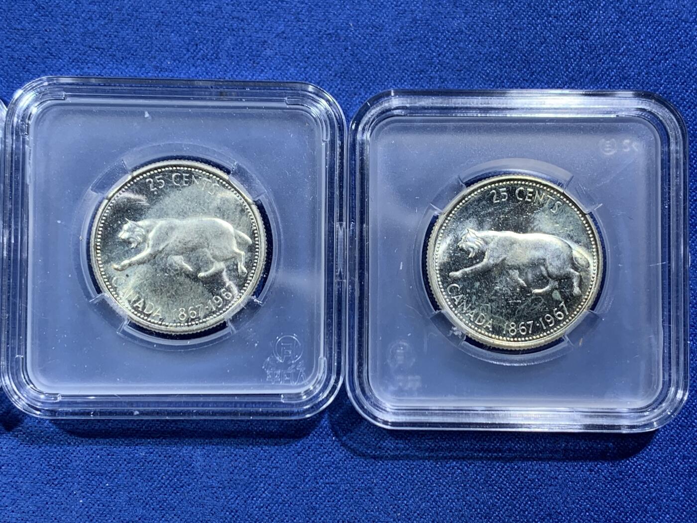 《竞宝斋》第454场 周日，周一 2场连拍 （全场包邮，欢迎送拍） 三枚一组 加拿大25分银币，5g，原光品相，配平凡人小方盒
