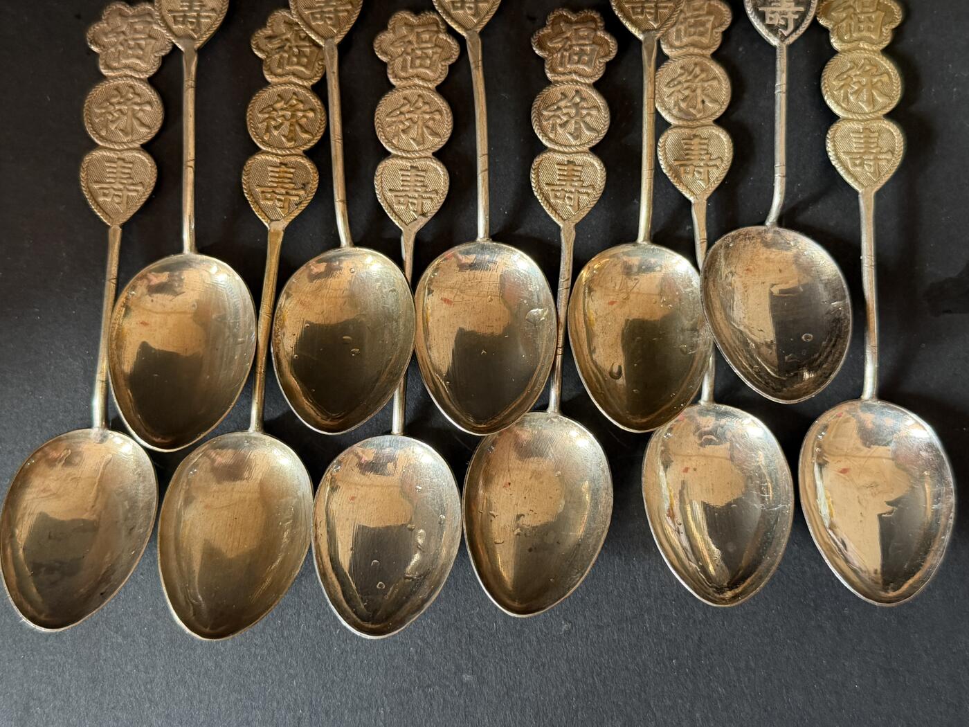 海外回流精品（欧美专场） 欧洲回流清代福禄寿纯银勺子12把，12cm，129.1g。