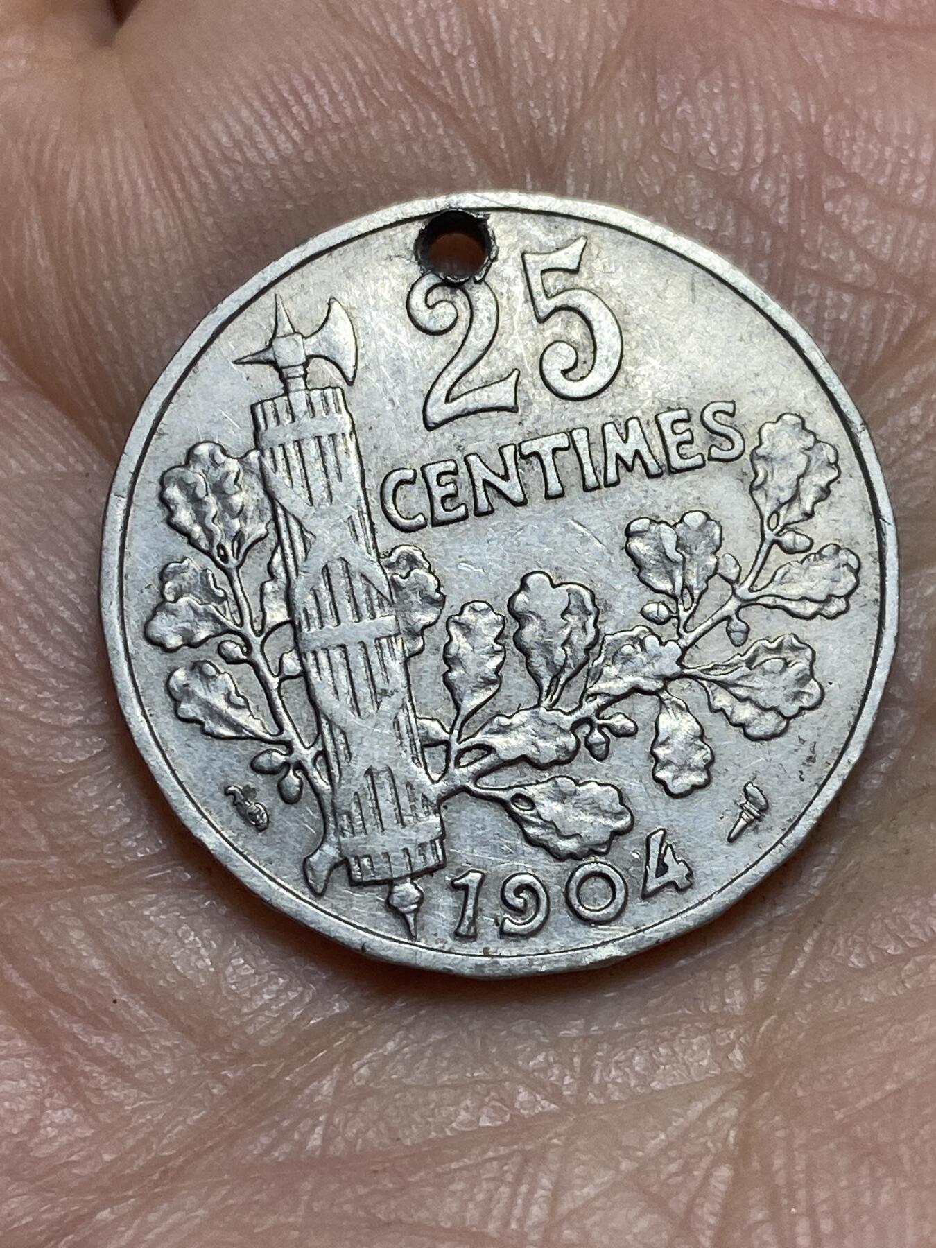 2026年第三场(总第一百七十二场）外国好品散币场(免佣金) 打孔–法兰西第三共和国1904年25生丁