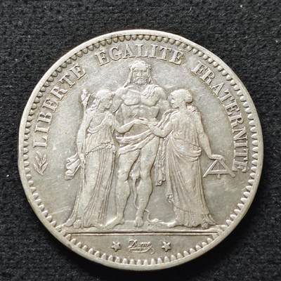 【全场包邮】纯粹捡漏拍493场 - 法国1874年A版5法郎银币【37毫米25克，纯银价约405元（按18元银价折算）】