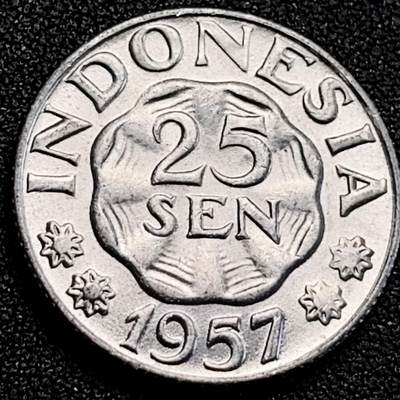 泉币菌-第162场- 新年第五场 精品福利场 - 原光极美 印度尼西亚1957年25仙/25分铝制币 26毫米 鹰