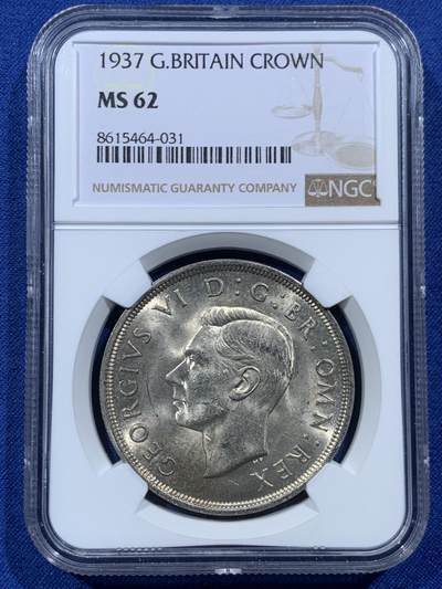 《竞宝斋》第454场 周日，周一 2场连拍 （全场包邮，欢迎送拍） - NGC MS62 英国1937年乔治六世登基1克朗银币