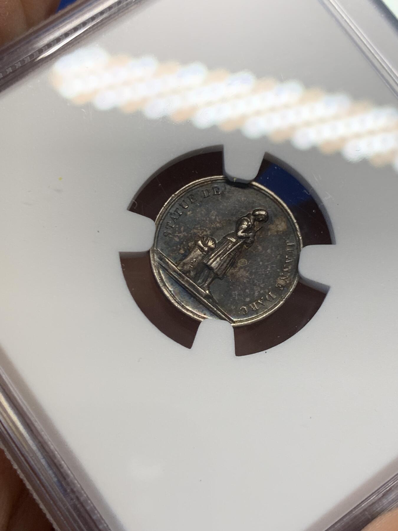 《竞宝斋》第454场 周日，周一 2场连拍 （全场包邮，欢迎送拍） NGC MS61 德国 1840年 法国王室成员玛丽奥尔良逝世纪念银章 背面为圣女贞德雕像 极少见题材 传世五彩包浆 很精致的一枚