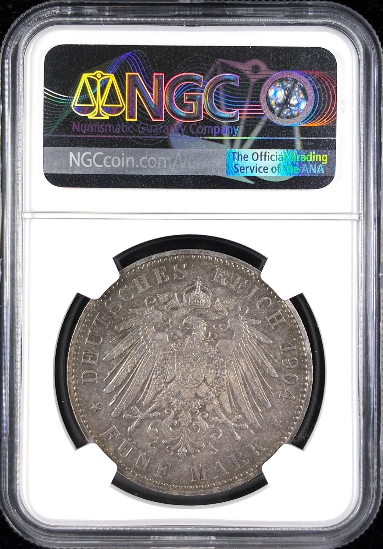 【雨安】【直播拍卖】【第0123期-评级币章】2026-01-10 周六 19:30 [评级德国] Germany 德国 帝国 J.075 黑森-达姆施塔特 5马克 (1904) 腓力一世400周年 1904年  NGC-MS63