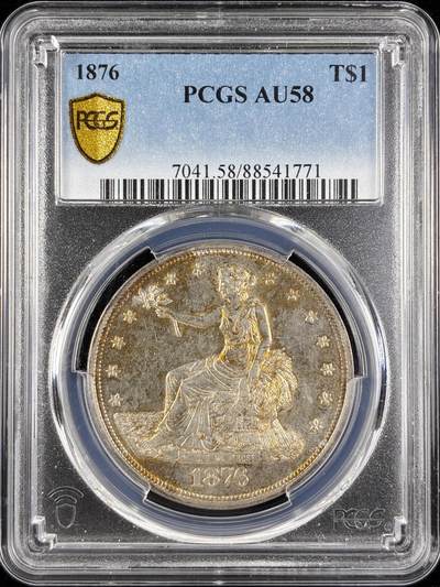 【雨安】【直播拍卖】【第0123期-评级币章】2026-01-10 周六 19:30 - [评级美洲] USA 美国 1美元 KM#0108 (1873-1885) 拿花 1876年  PCGS-AU58