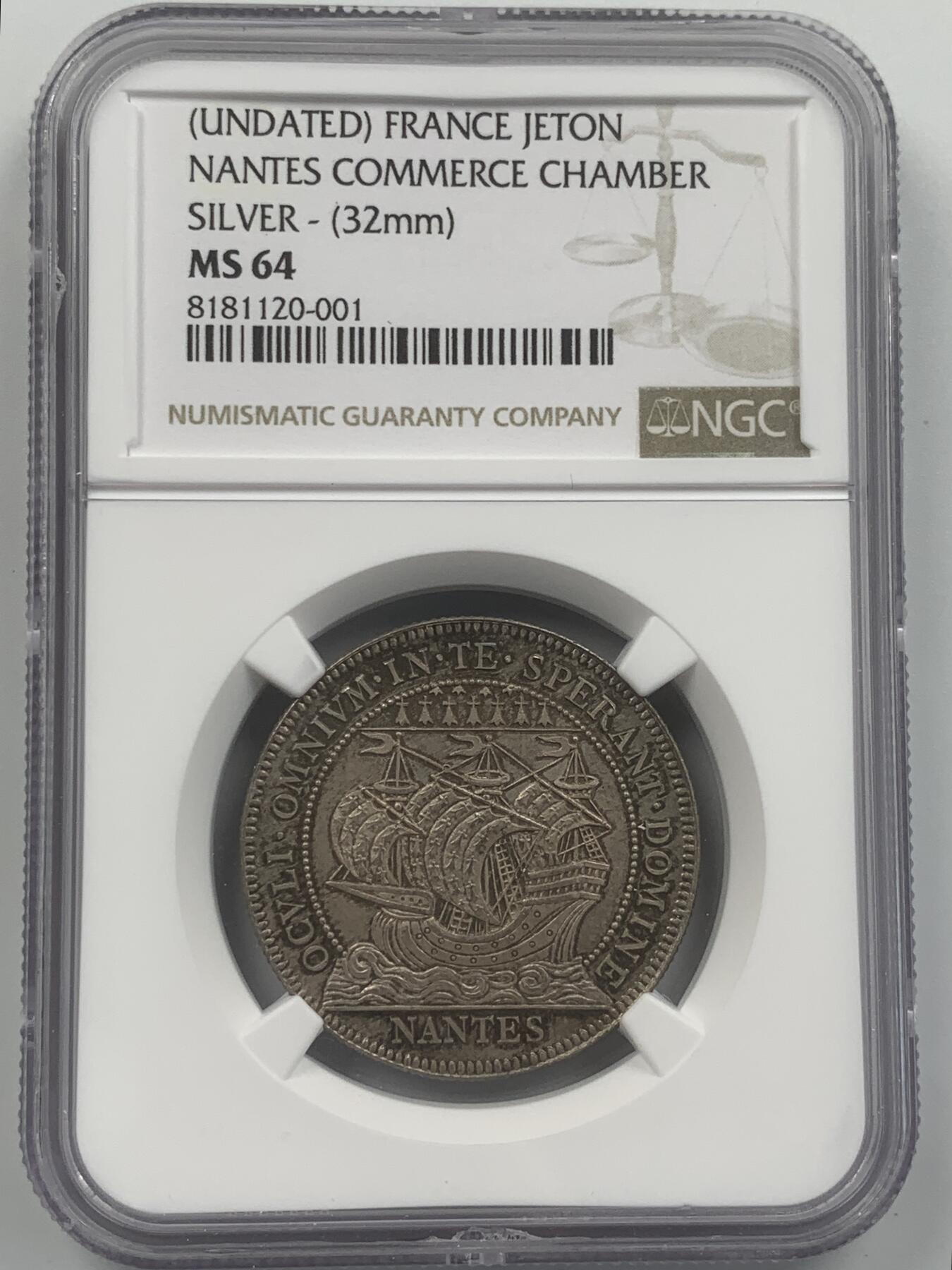 掌中浮雕-藏着的欧洲第048场 NGC MS64 ：法国南特市商会银章，32mm