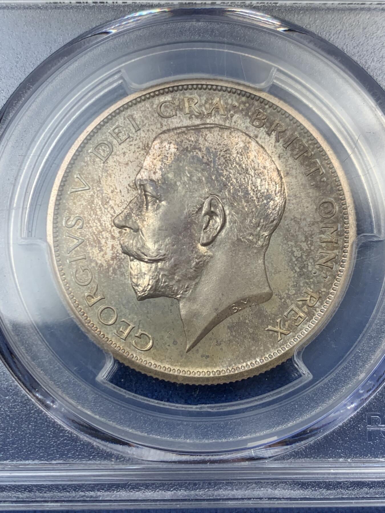 《竞宝斋》第455场 周日，周一 2场连拍 （全场包邮，欢迎送拍） PCGS PR65 英国 1911年 乔治五世 精制半克朗银币 登基首年