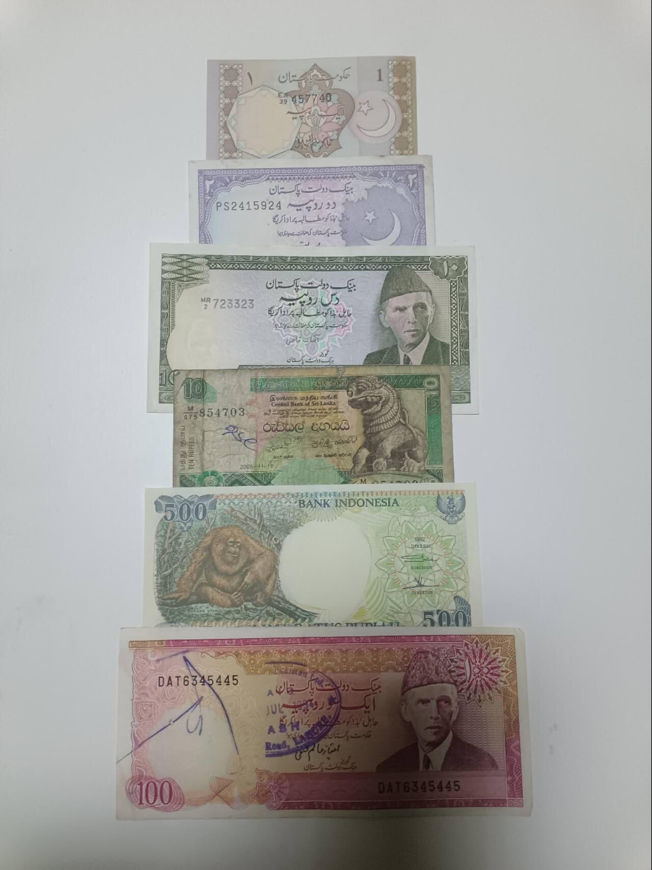【20260108】非全新纸币和硬币第322场 亚洲国家6张纸币，有裂缝和字迹