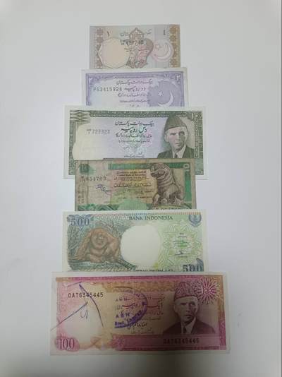 【20260108】非全新纸币和硬币第322场 - 亚洲国家6张纸币，有裂缝和字迹