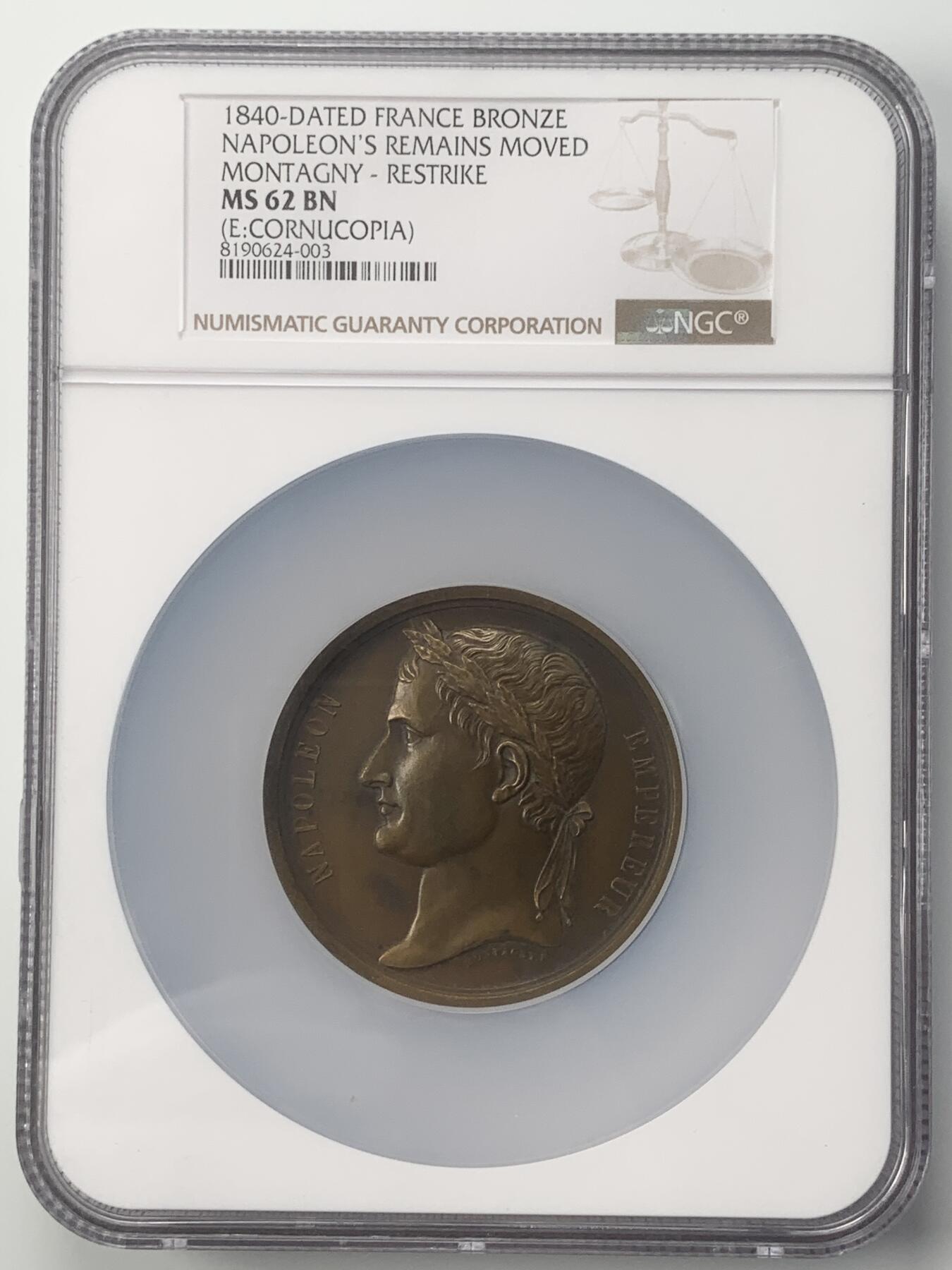 掌中浮雕-藏着的欧洲第048场 NGC MS62 ：1840年拿破仑灵柩回归巴黎纪念铜章，59mm