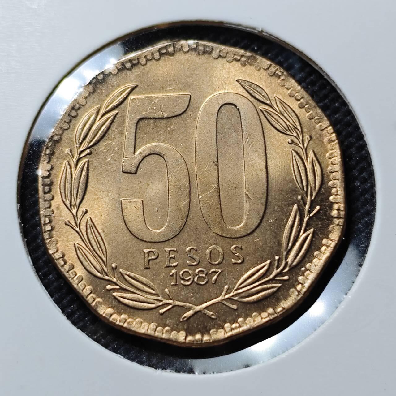 KK钱币收藏小铺  第387期  2月预留时间 周末发货 1987智利50比索 好品