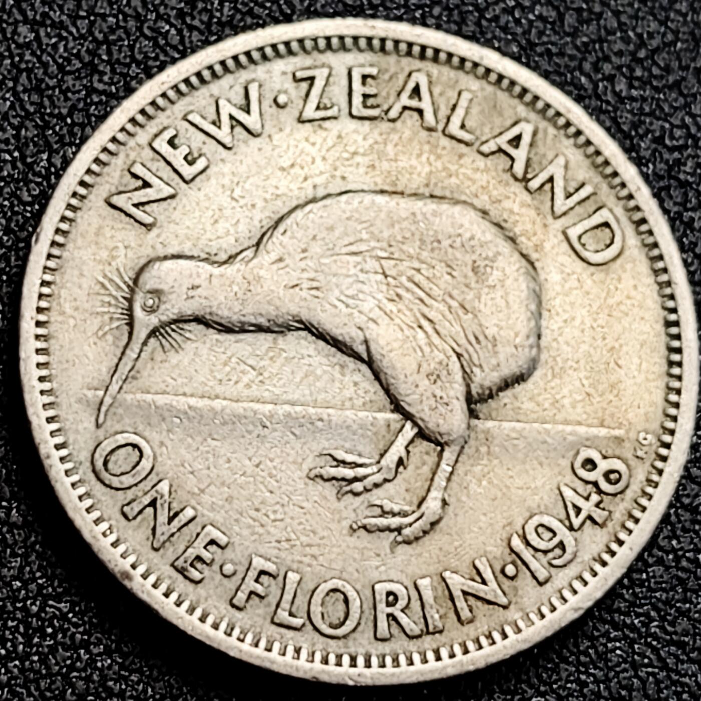 泉币菌-第164场-新年第七场 精品福利场 1948年 几维鸟 英属新西兰1福林白铜硬币 28.5毫米 铜钱纪念币