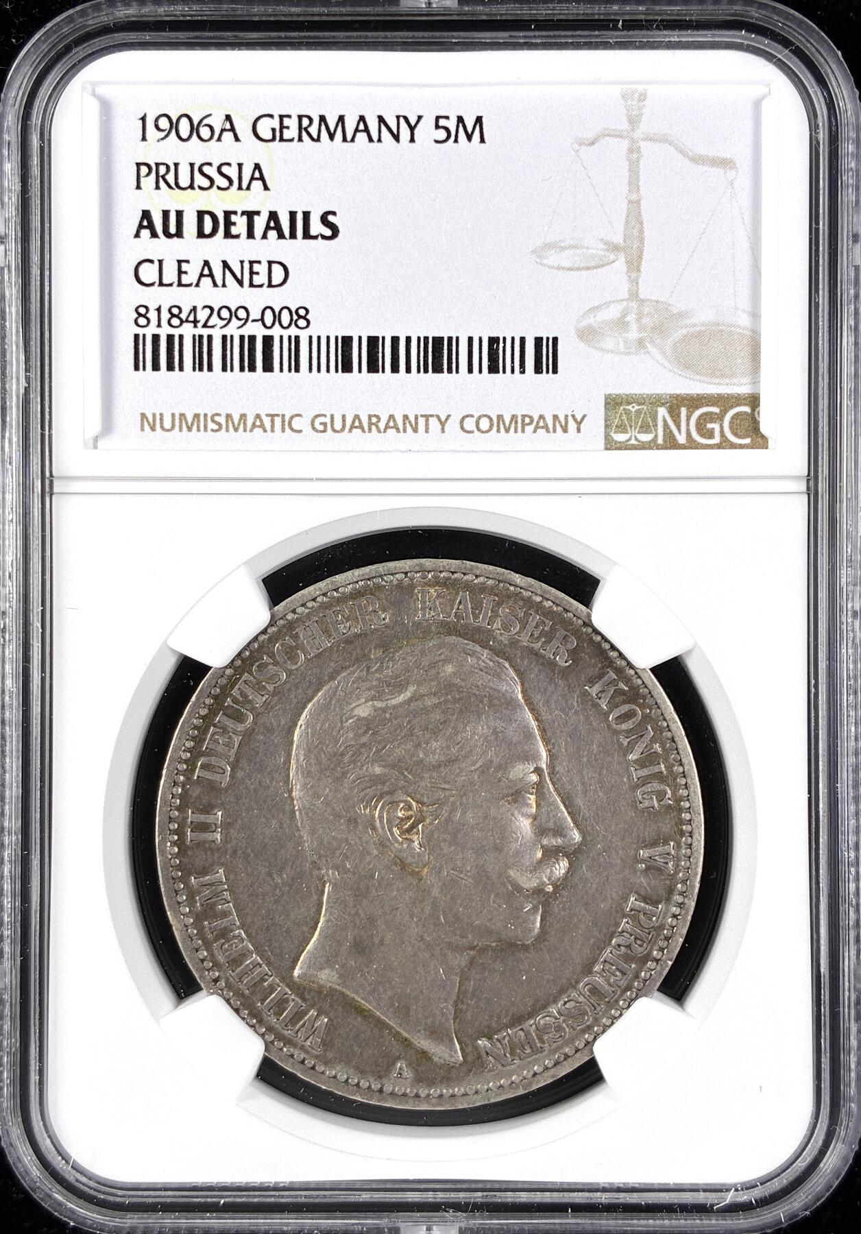 【雨安】【直播拍卖】【第0123期-评级币章】2026-01-10 周六 19:30 [评级德国] Germany 德国 帝国 J.104 普鲁士 5马克 (1891-1908) 威廉二世 1906年  NGC-AU