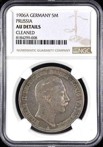 【雨安】【直播拍卖】【第0123期-评级币章】2026-01-10 周六 19:30 - [评级德国] Germany 德国 帝国 J.104 普鲁士 5马克 (1891-1908) 威廉二世 1906年  NGC-AU